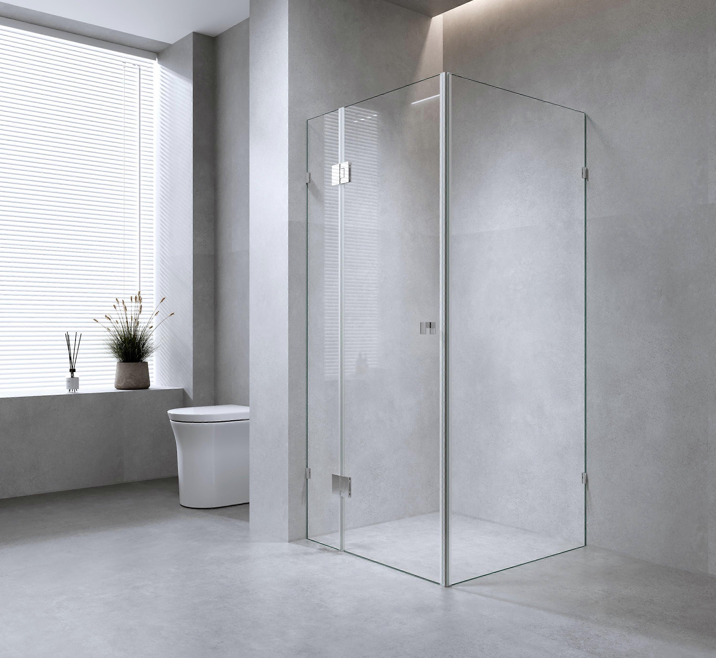 120X70cm Corner Frameless Shower Screen With Black Brackets And Ss Hinges Square Knob Handle Shower Enclosures