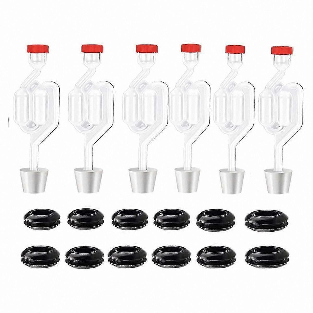 6-Pack Twin Bubble Airlock Set with Stoppers & Grommets for Home Brewing Fermentation