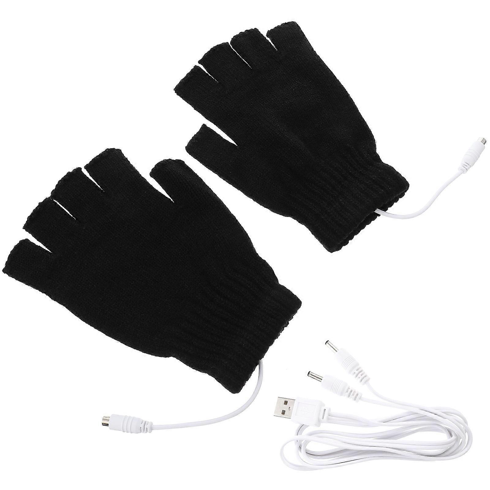 USB Heated Mitten Fingerless Gloves 2Pairs for Outdoor Use Winter Hands Warmer