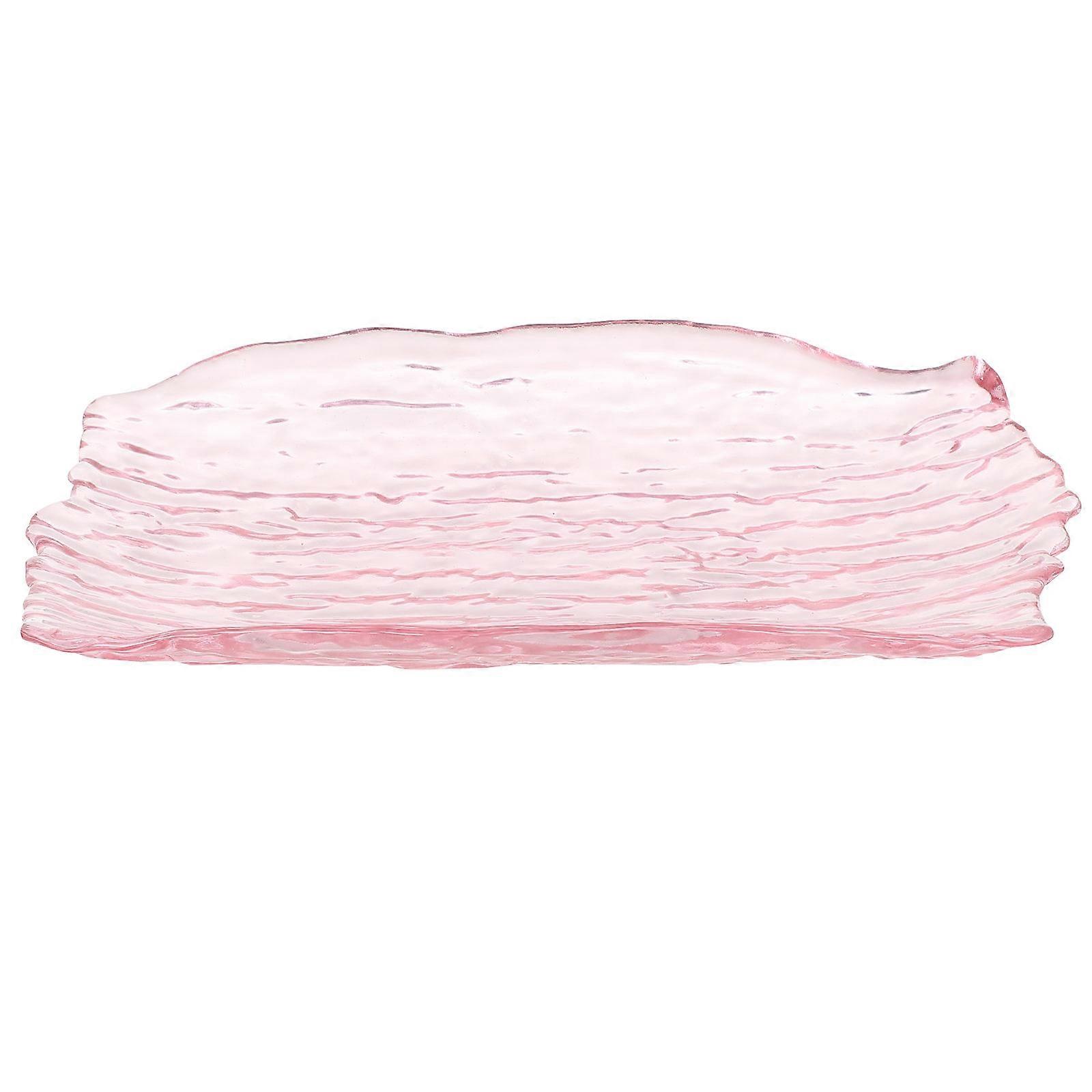 Bark Pattern Glass Plate for Home Fruit Display 2Pcs Pink Glassware
