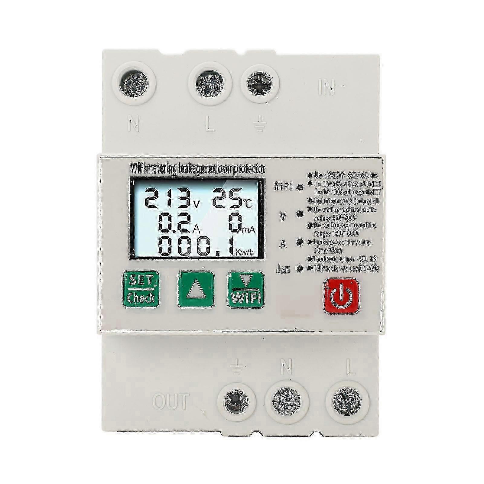 Smart WiFi Circuit Breaker Over Under Voltage Leakage Lightning Protector with Power Count AC230 50 Or 60HZ 1A to 63A 2025