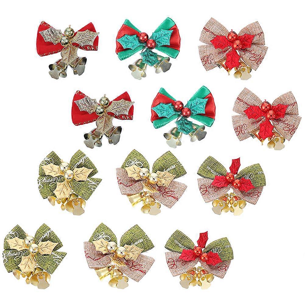 Christmas Bow with Bells Bowknot Ornament for 24Pcs Assorted Color