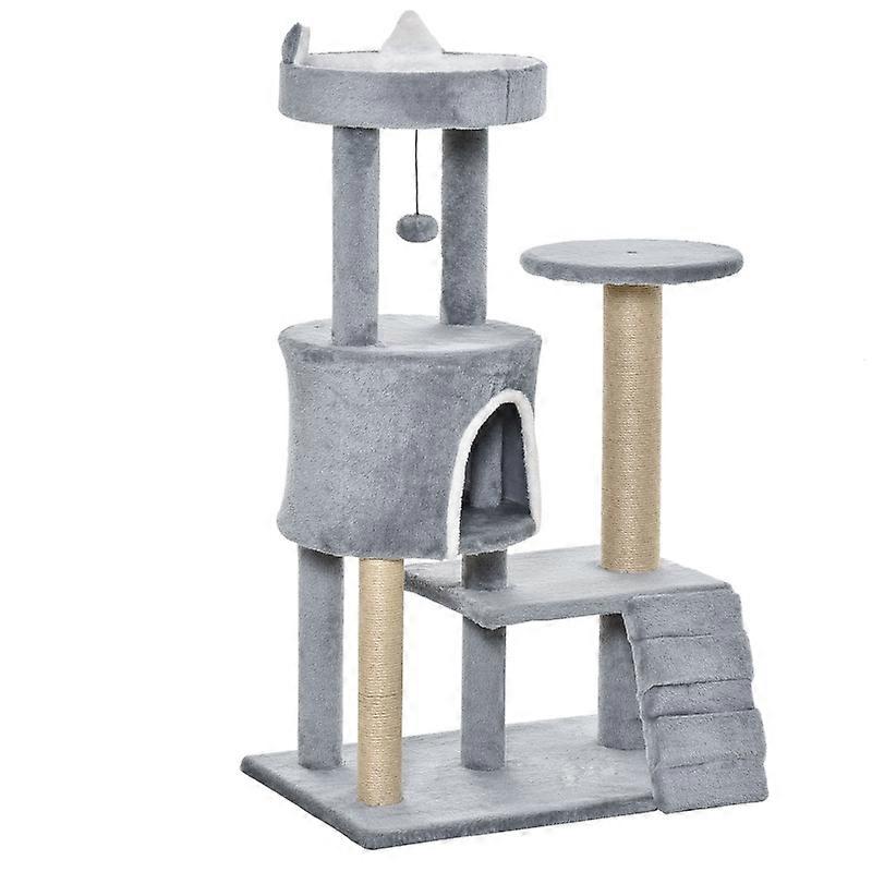 Cat Tree Scratching Post Climbing Ladder 100 cm High Gray Jute Indoor