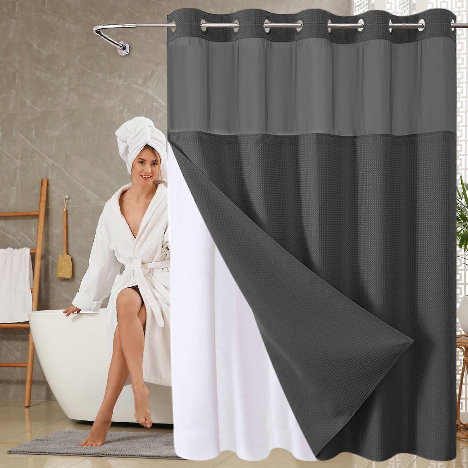 Allowith Waffle Textured Heavy Duty Shower Curtain, Luxury Weighted Polyester Bath Curtain Set (No Hooks), Different Sizes