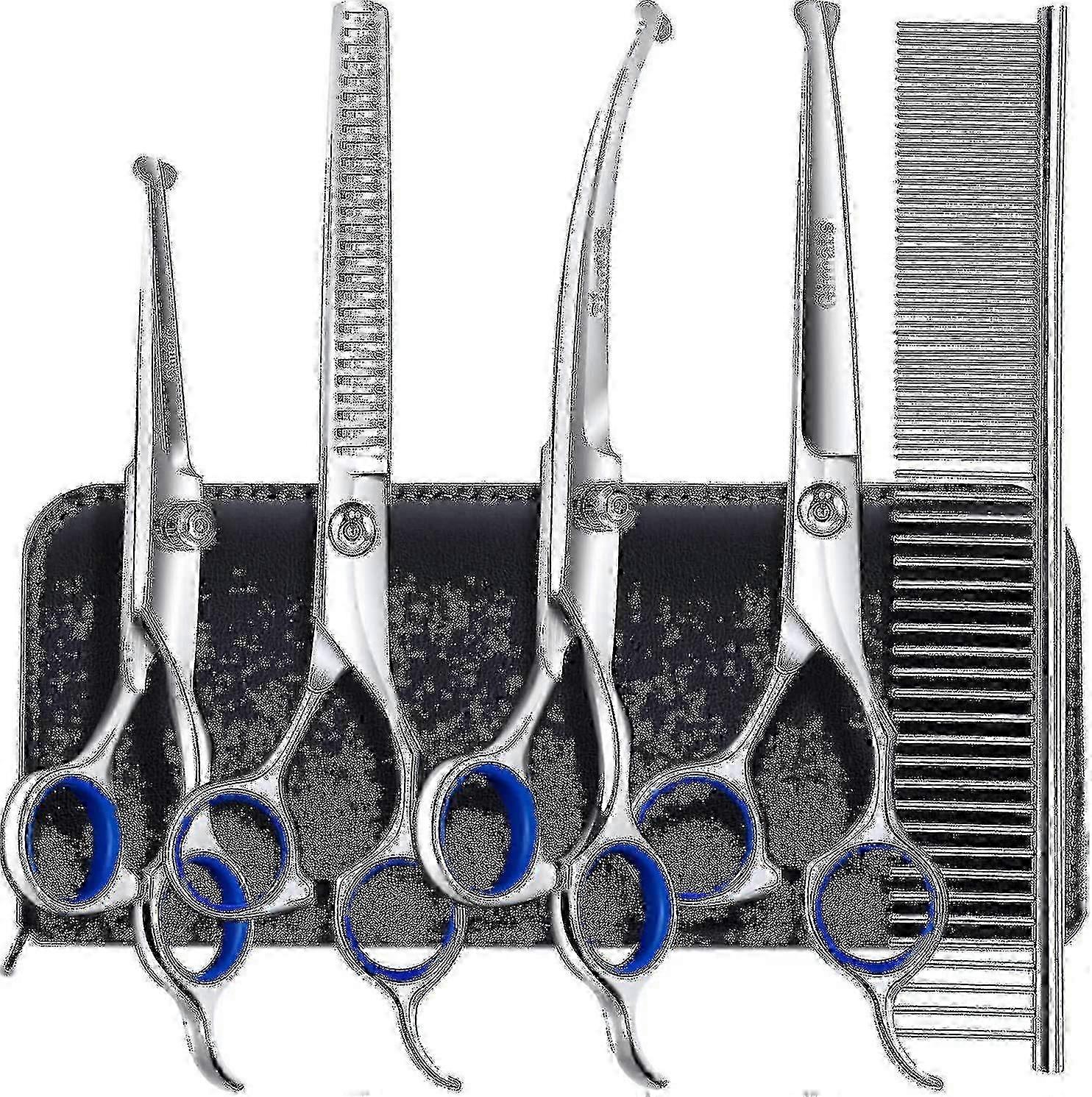 Heavy-Duty 6-in-1 Titanium Coated Pet Grooming Scissors with Round Tips for Dogs and Cats