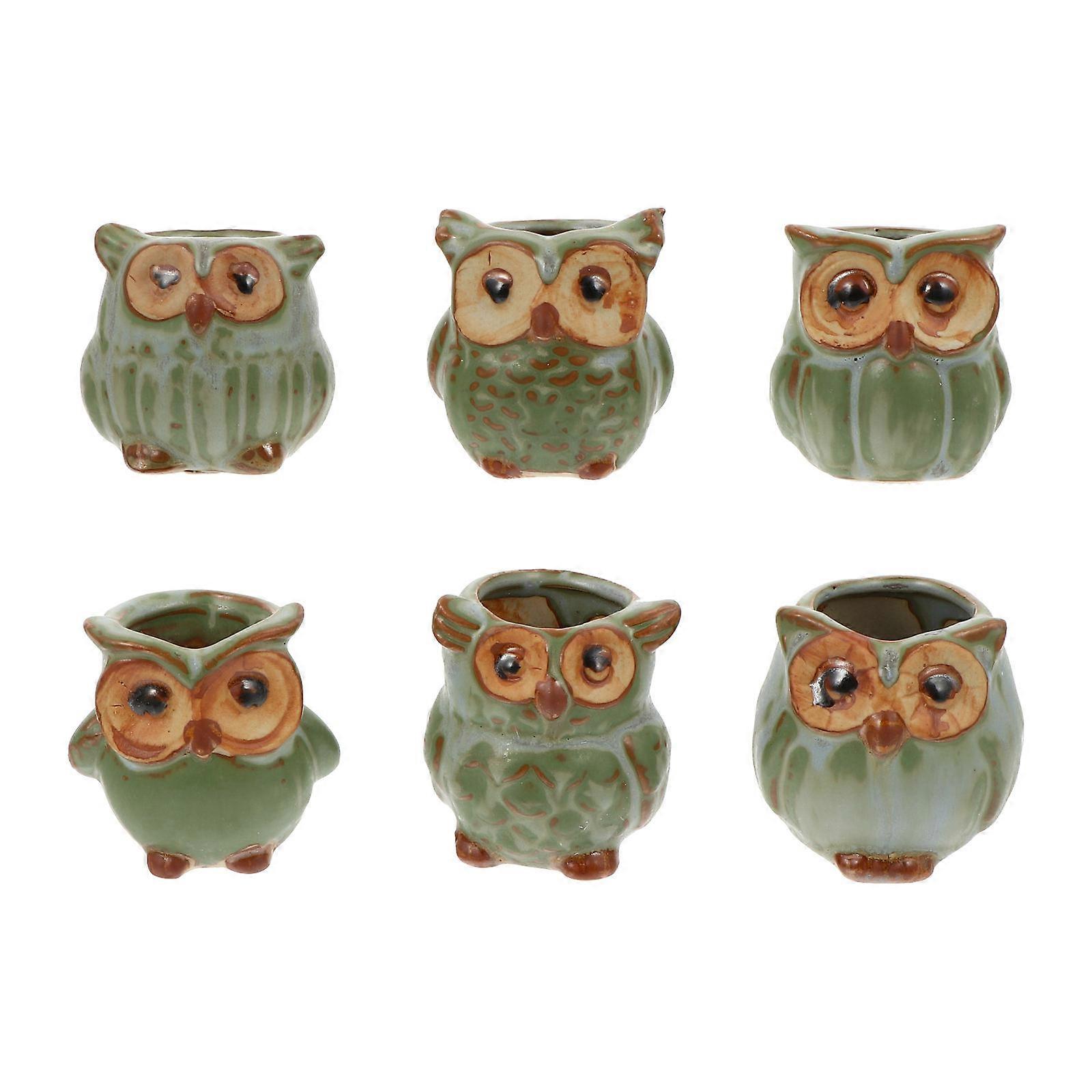 Mini Succulent Pot Ceramic Owl Shape for Storage Use 12Pcs Set