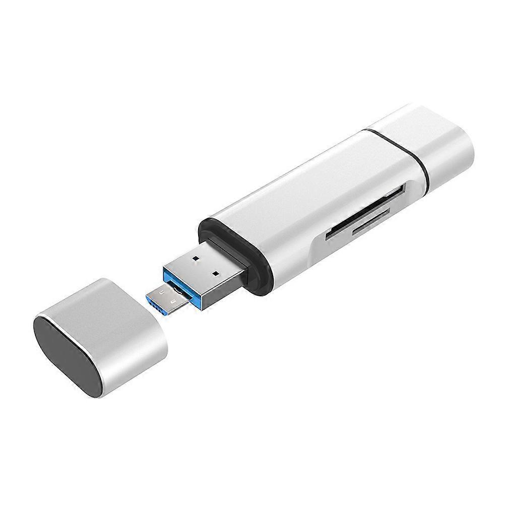 Reader Type-C Micro USB 3 in 1 USB Otg Reader for Phone 2Pcs Silver