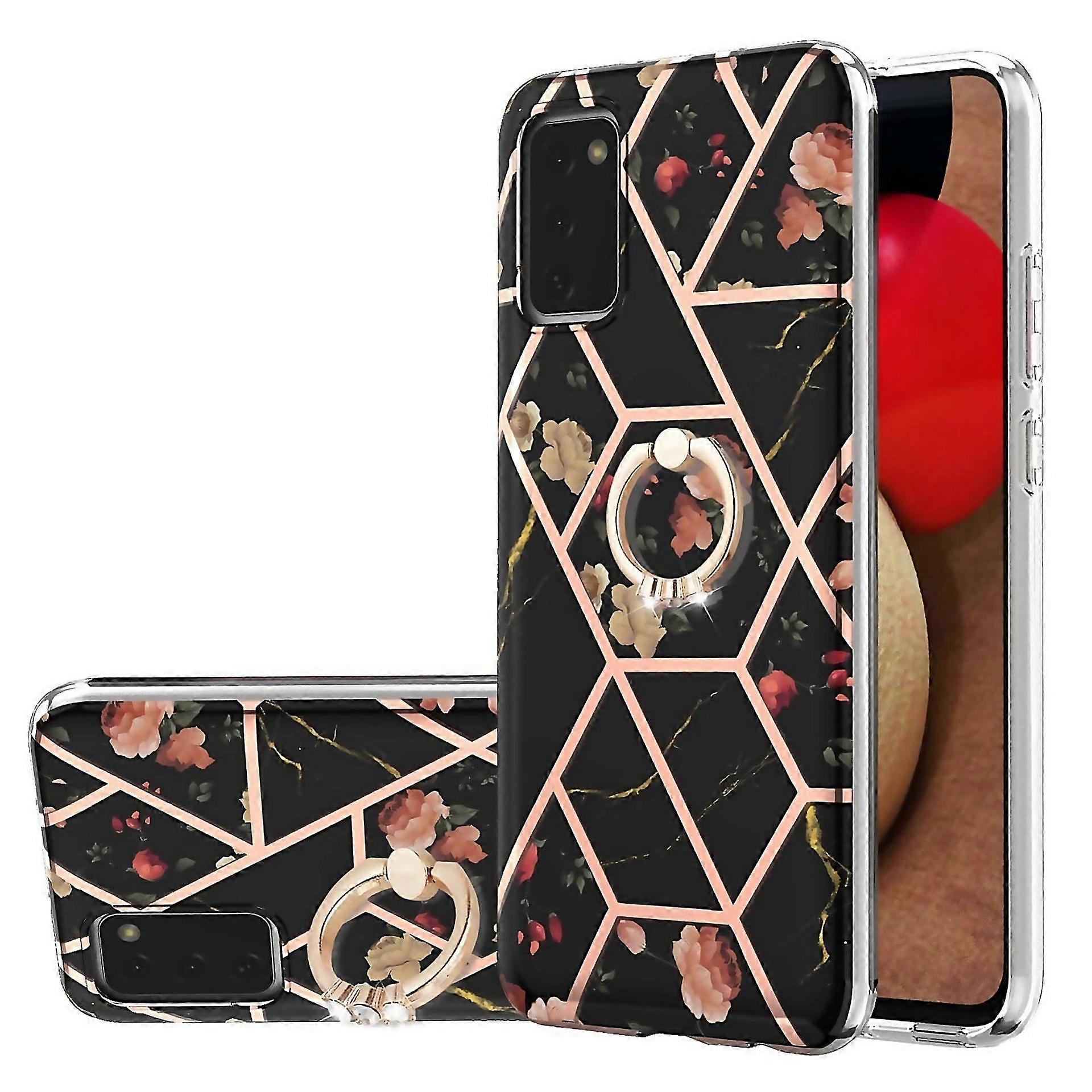 For Samsung Galaxy A02s 164mm Electroplating Splicing Marble Flower Pattern Tpu Shockproof Case With