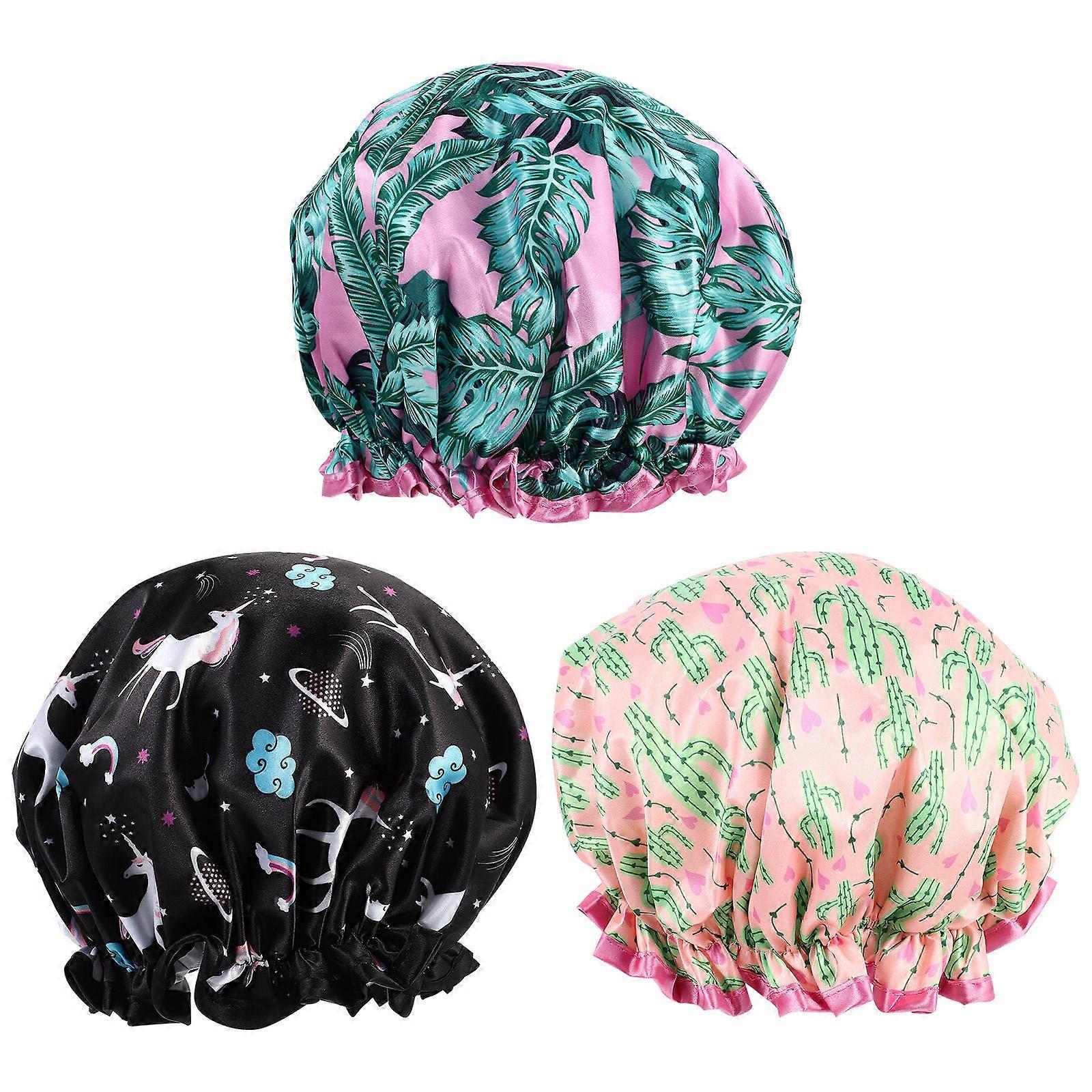 Satin Cloth Hats Shower Protection Hats Digital Printing for Hair Dyeing 9Pcs Set