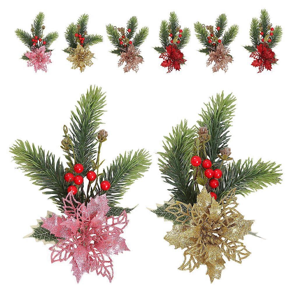 Holiday Decor Red Berry Pine Picks Artificial Stems 32Pcs Assorted Colors