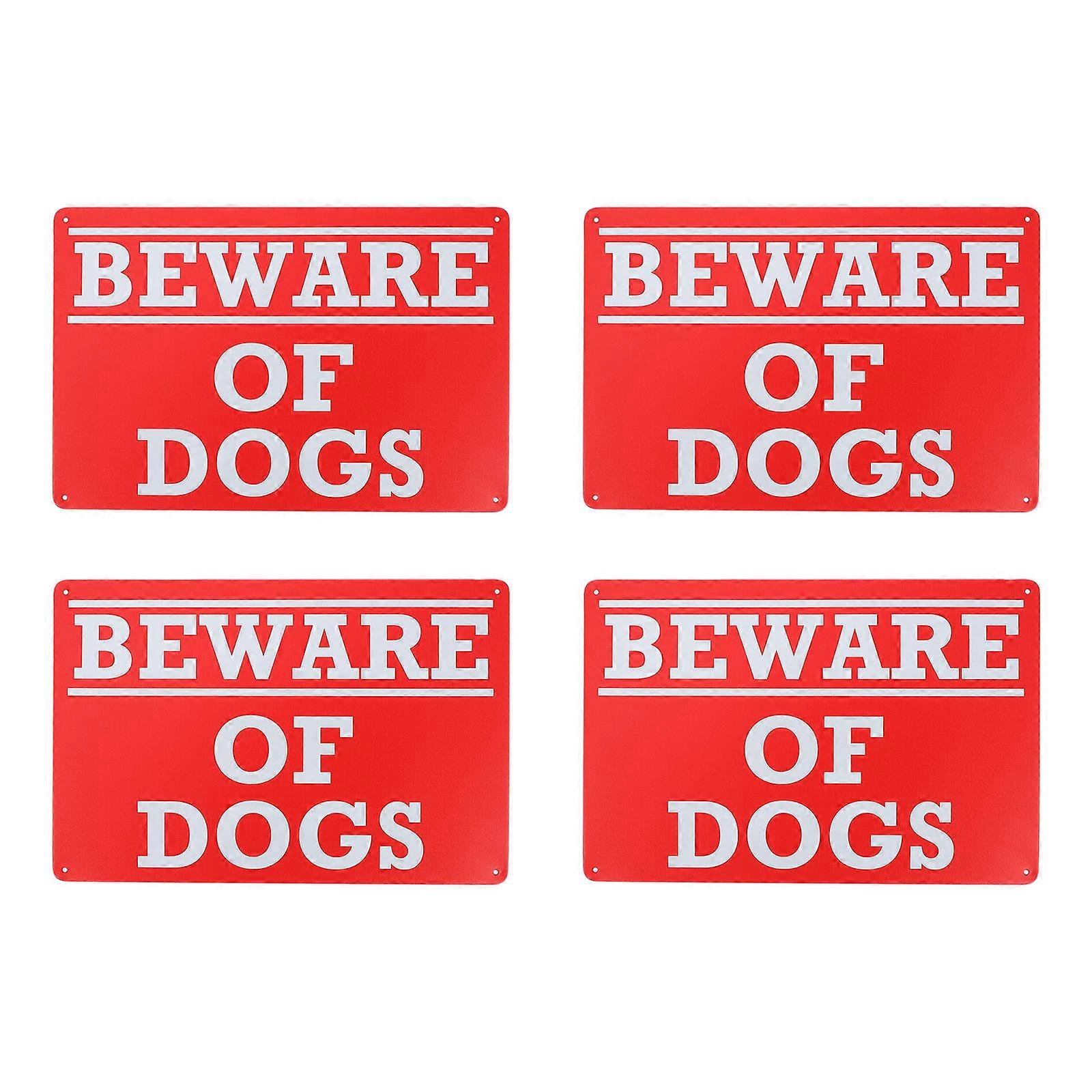 Metal Warning Dog Hanging Ornaments for Caution 4Pcs Red Set