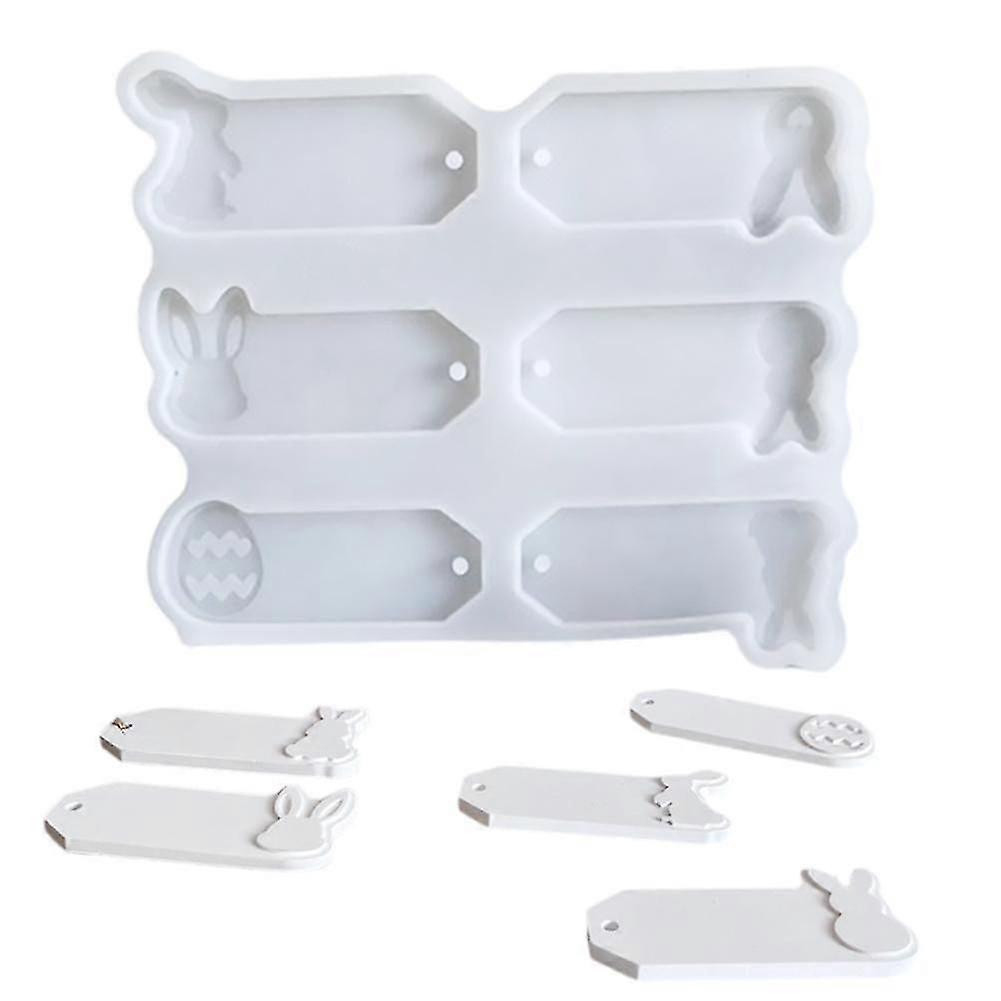 6 in 1 Easter Rabbit Egg Pendant Silicone Mold Easter Hanging Label Casting Mold