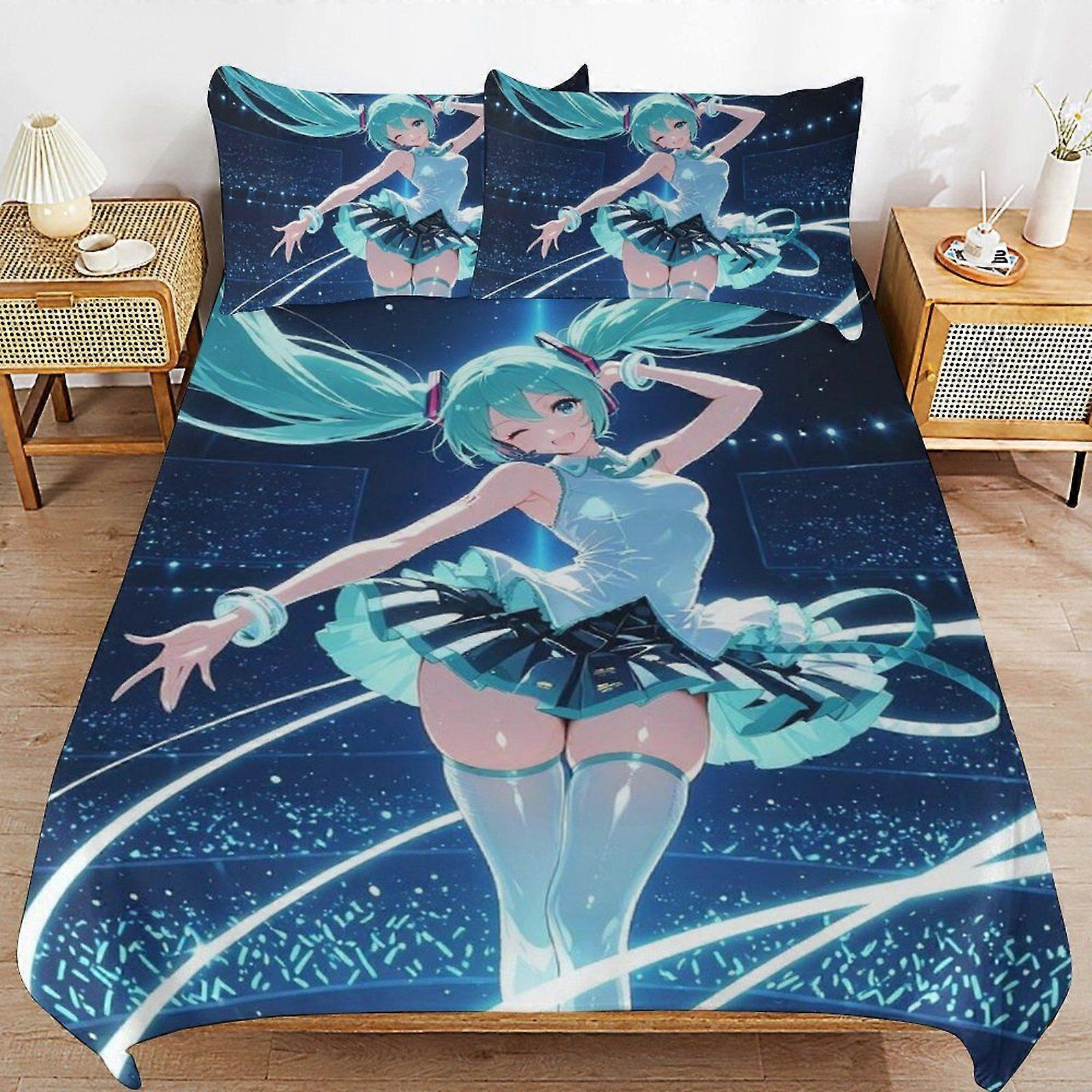 Parure de lit Hatsune Miku a339, respirante, confortable, douce et durable, avec housse de couette et fermeture sécurisée b339