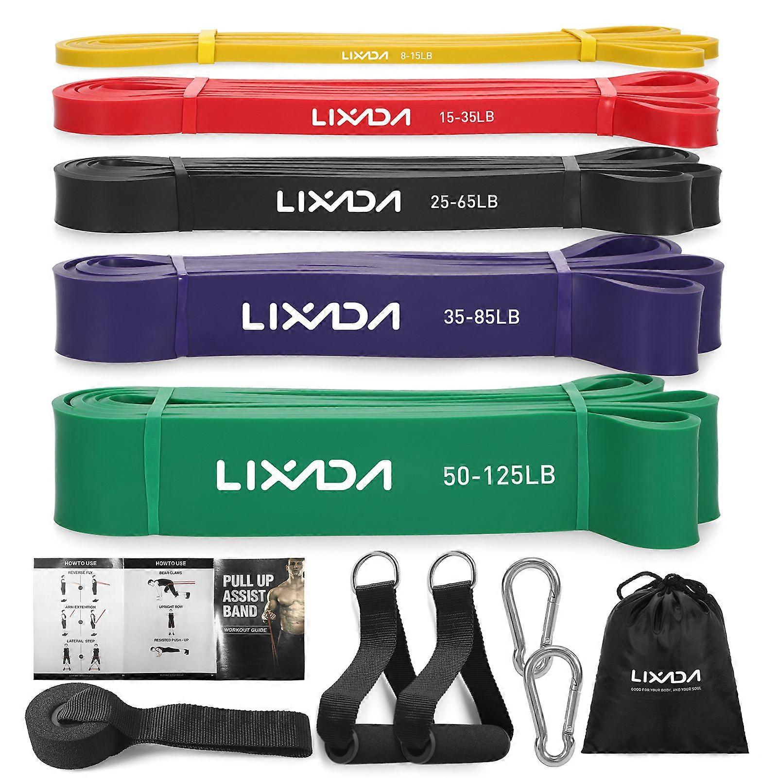 Lixada 5 Packs Pull Up Assist Bands Set Resistance Loop Bands Powerlifting Workout Exercise Stretch Bands with Door Anchor Foam Handles Hooks and Carr