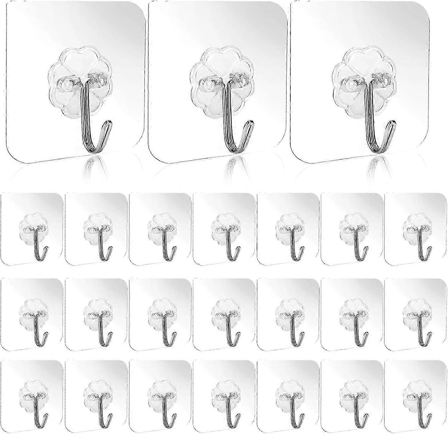 30 Self-adhesive Hooks, Transparent Hooks Max. 10 Kg, Transparent Self-adhesive Hooks