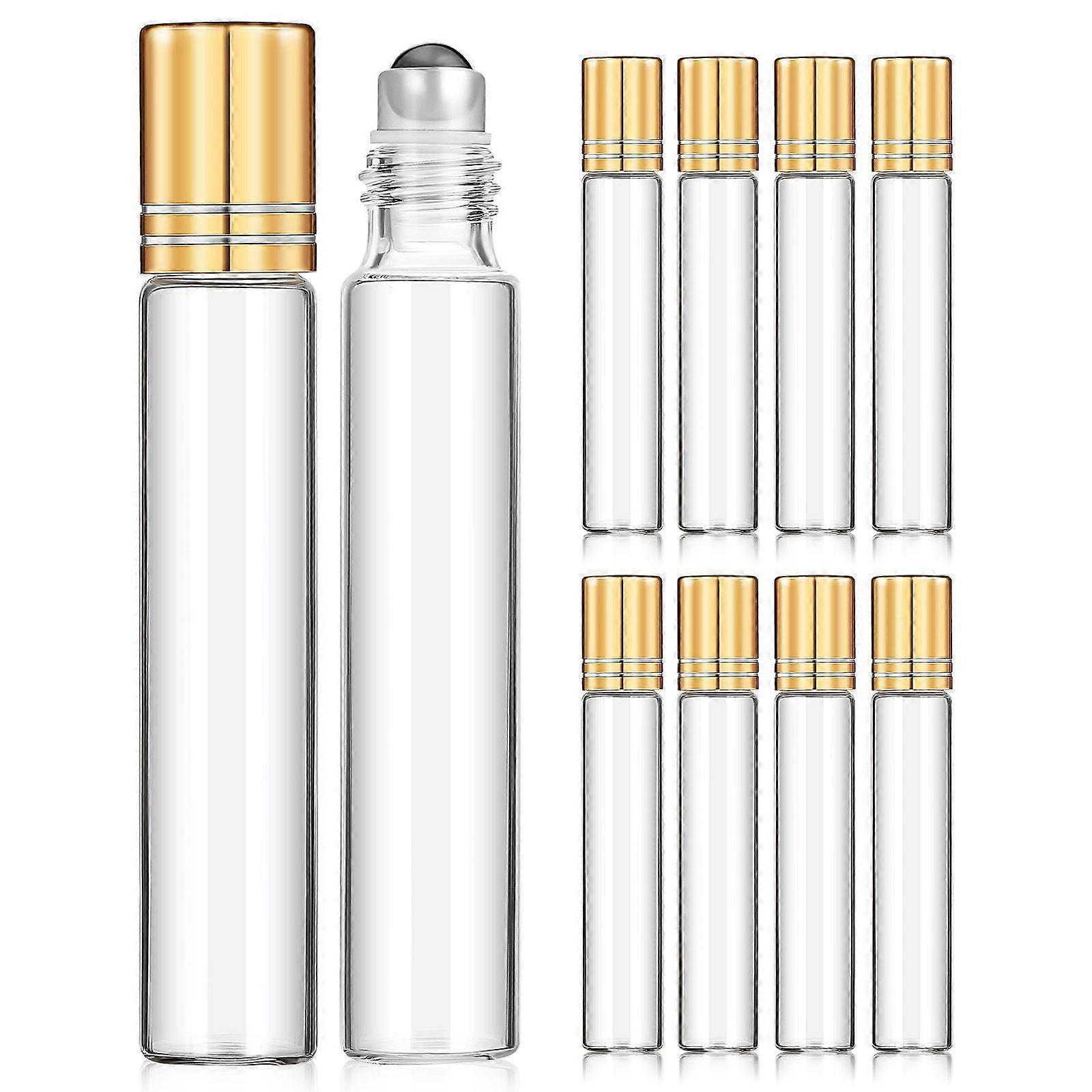 10pcs Perfume Rollerball Bottles Refillable Roll on Essential Oil Bottles Travel Empty Bottles (10ML)
