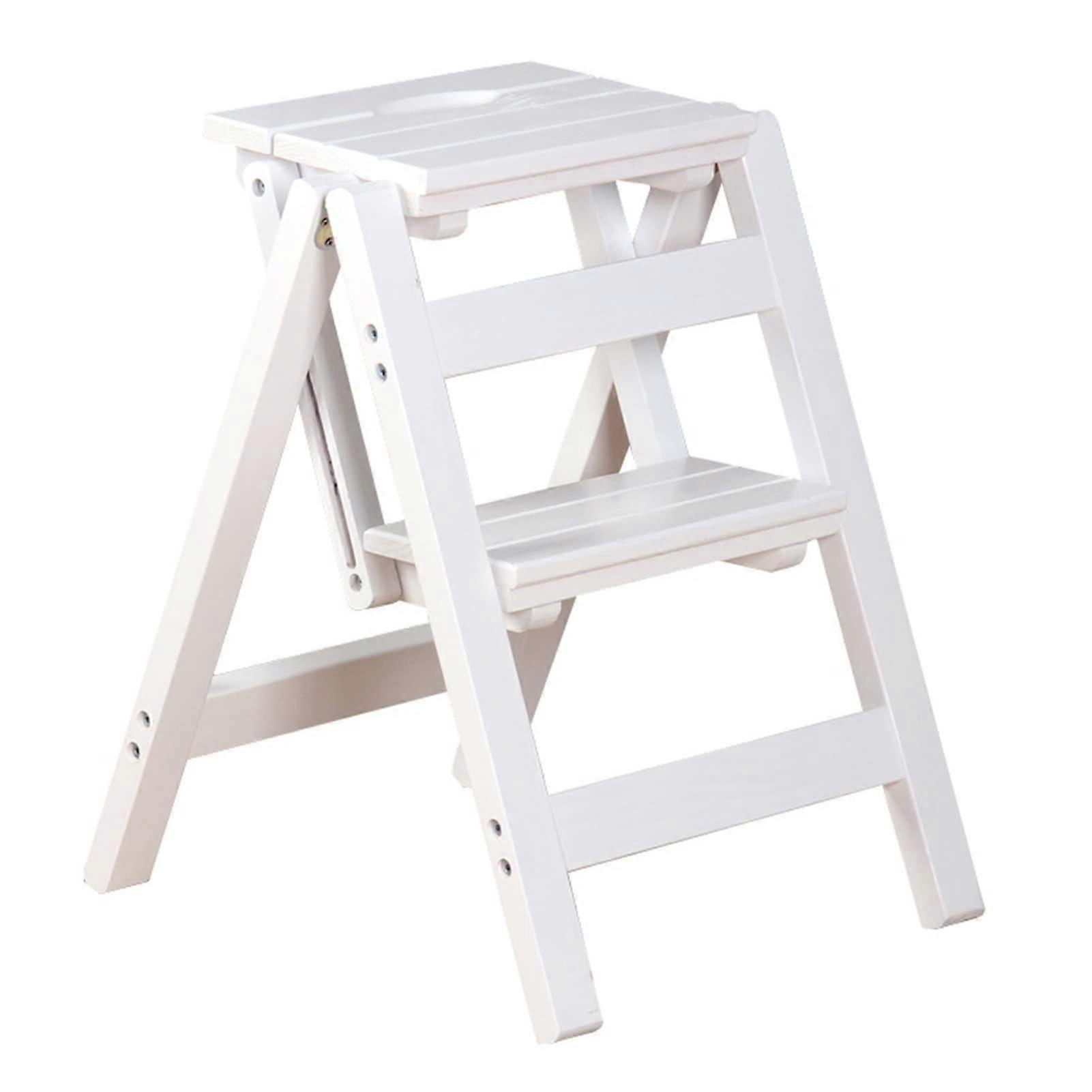 Wooden Folding Step Stool 2Step, Portable Household Ladder, MultiFunctional Flower Shelf, Color B