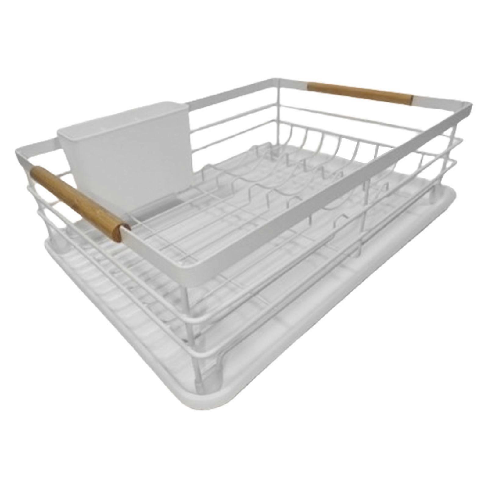 Adjustable Kitchen Drain Rack Systems With Sturdy Handles and High Capacity Compartments Accessory for Dishes Use  White