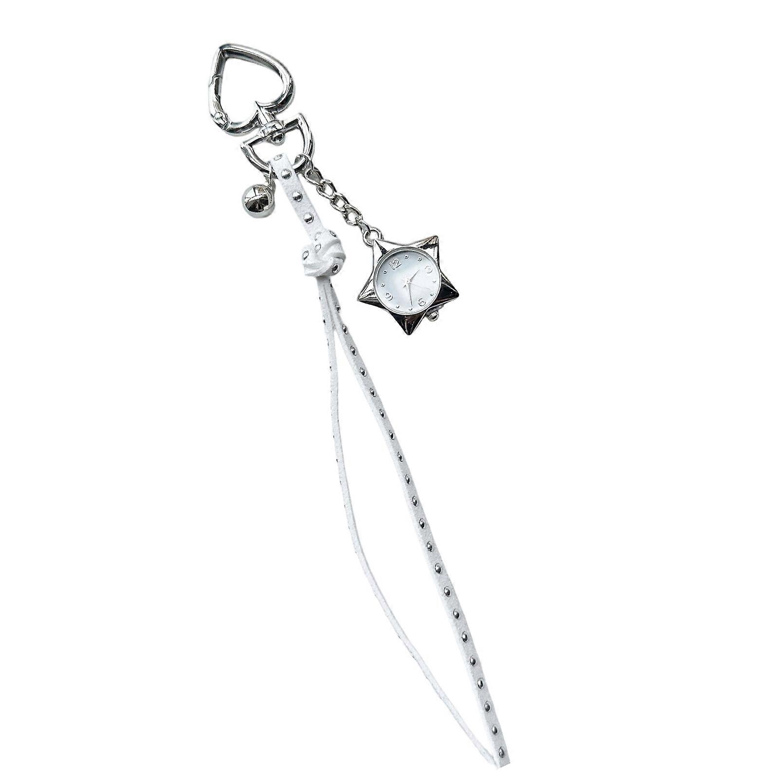 Compact Alloy Keychain Featuring Star Clock Accent Lightweight Item Carry Solution For Keys And Accessories  White