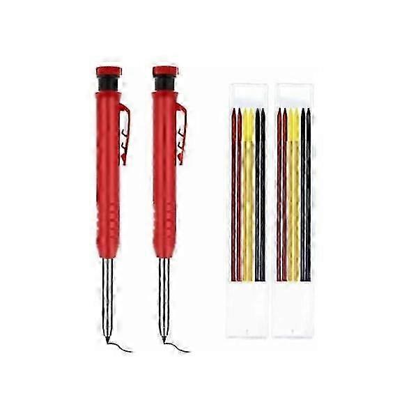 Solid Carpenter Pencil, 2pcs Carpenters Pencils with 12 Lead Refills, Deep Marking Pen, Solid Marking Pen for Drawing & Writing