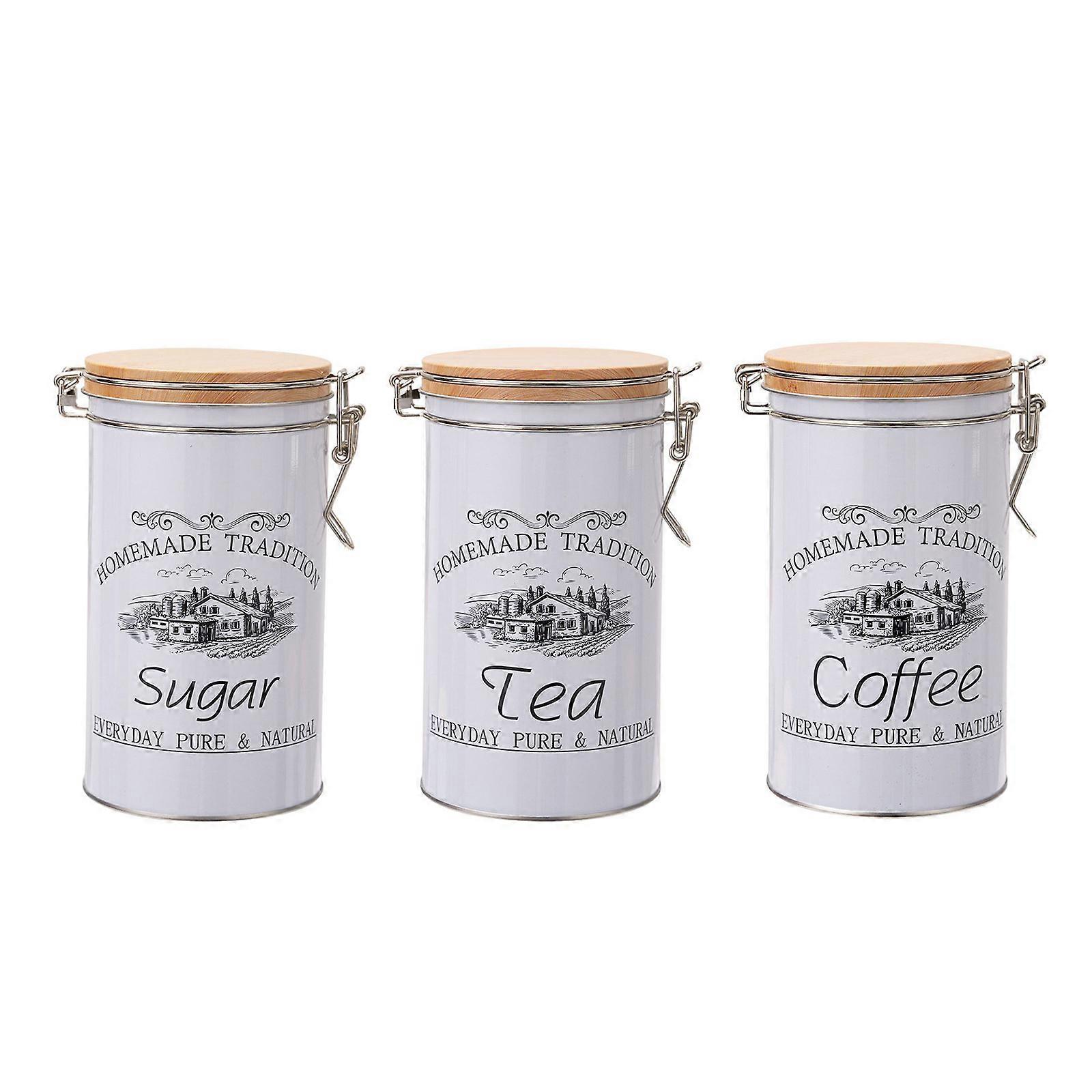 Set of 3 Coffee Sugar Canisters Practical Coffee Container Kitchen Seal Jar Convenient Metal Canisters Set Multicolor