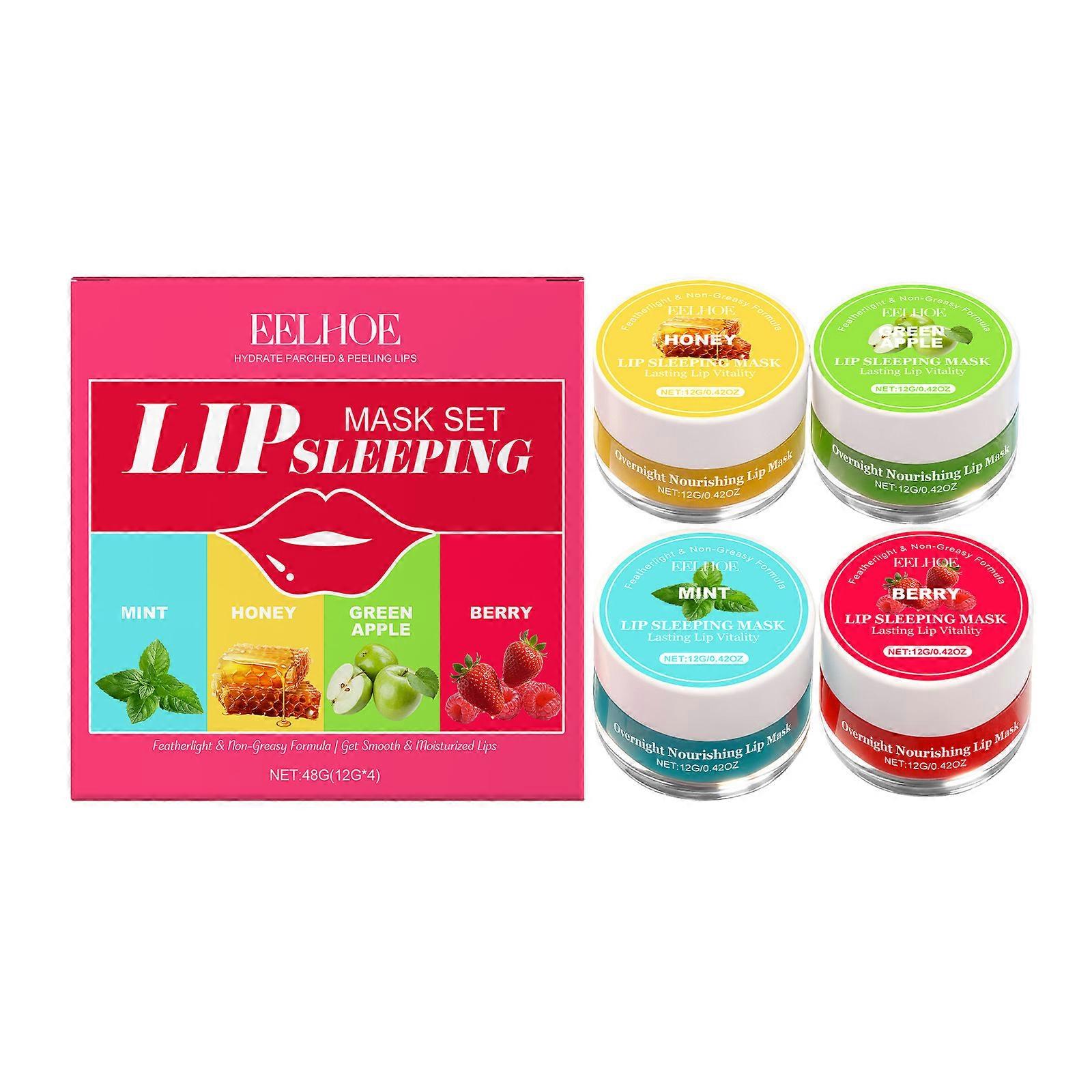 EELHOE Sleep Lip Care Mask Set – 4-Ingredient Formula, Moisturizing, Hydrating & Cleansing