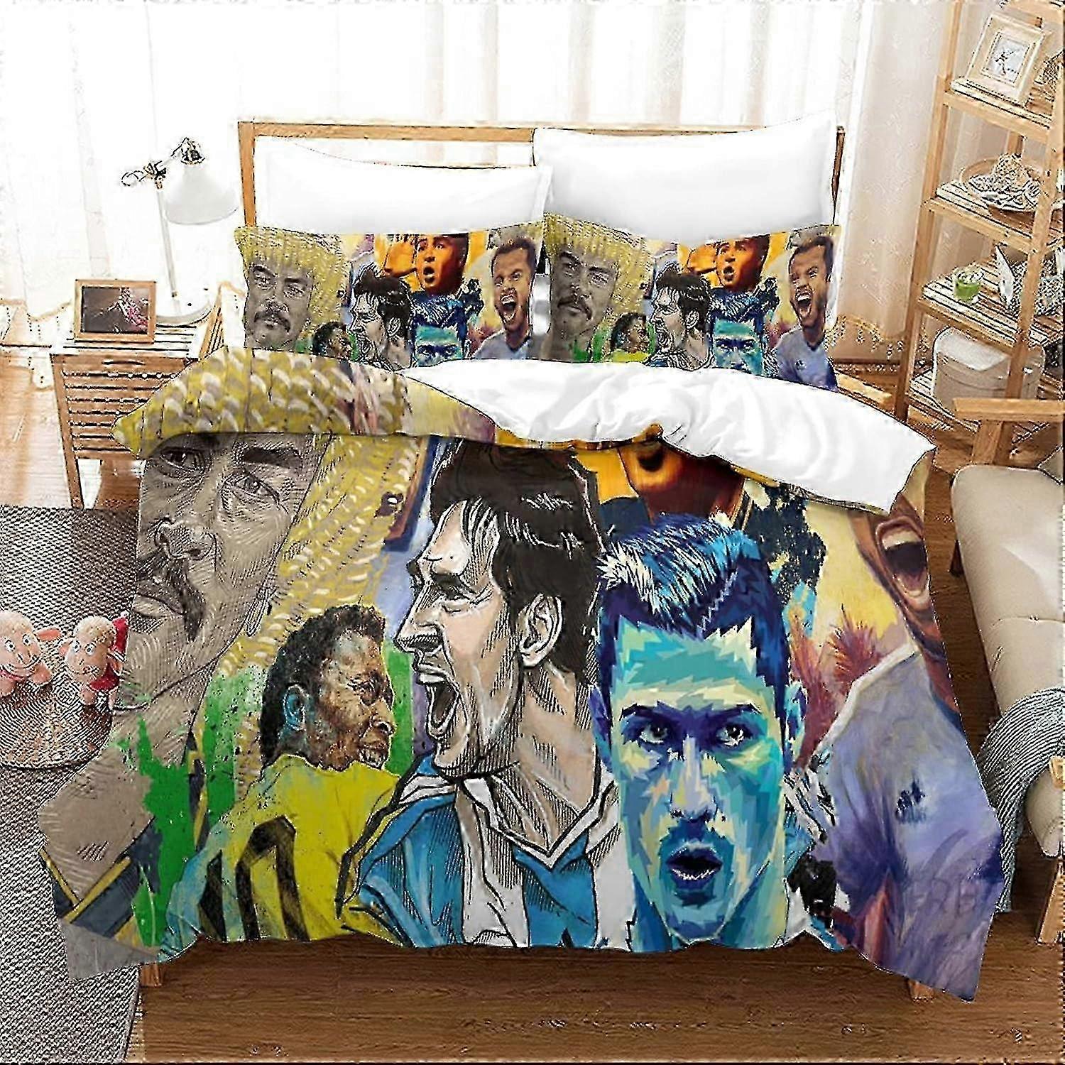 طقم مفروشات فوتبول ستار للأولاد - نمط الدوري - غطاء لحاف للأطفال والأولاد - غطاء لحاف مع غطاء وسادة كينج 135 * 200 سم