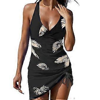 compatible with Women V Neck Feather Print Swimdress - Stylish Bathing Suit