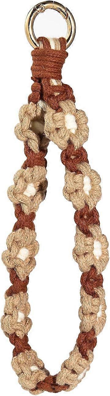 Boho Macrame Wristlet Keychain Handmade Weave Daisy Flower Bracelet Keyring Holder Wrist Lanyard