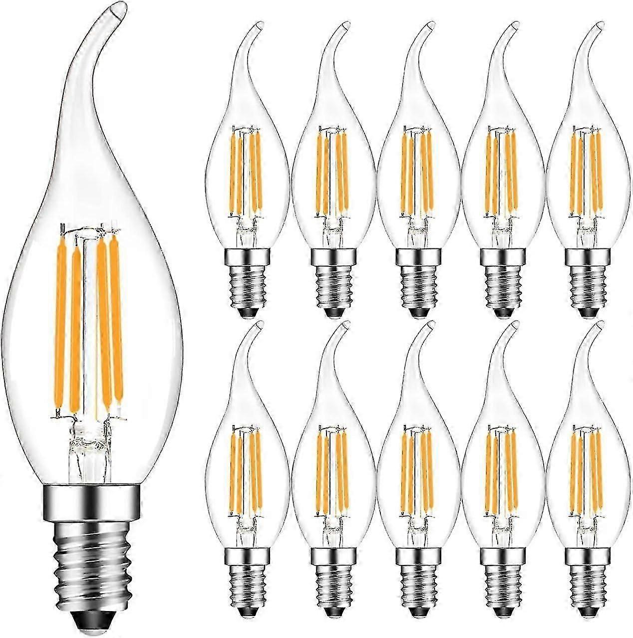 10 Pack 4W E14 LED Filament Bulb Flame Candle Shape 2700K Warm White 360 Beam Angle Non Dimmable Energy Class F