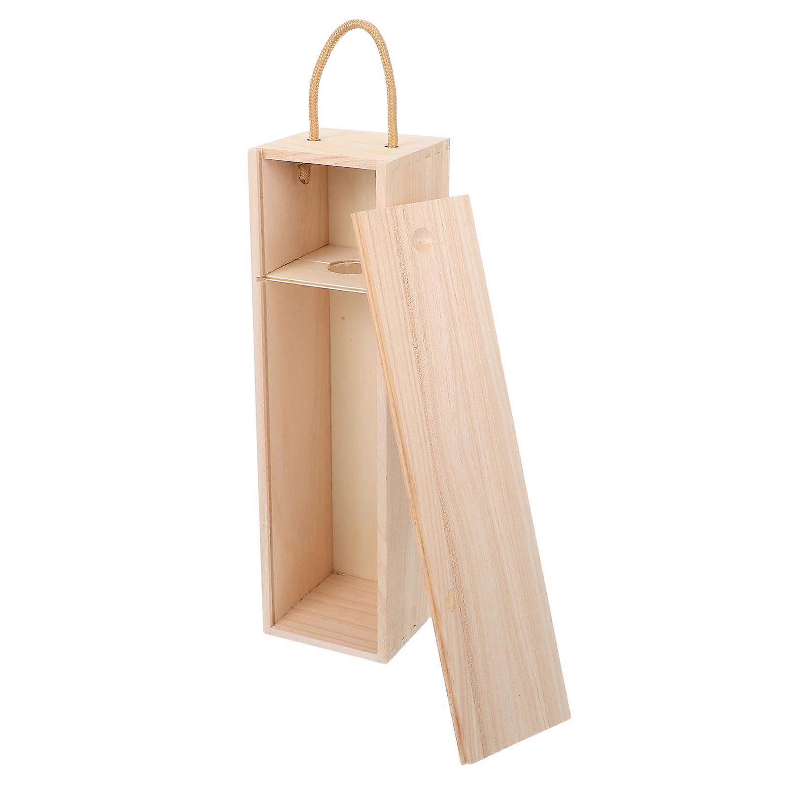 Single Bottle Holder Box for Housewarming Celebrations Wood Rectangular Storage 1Pcs
