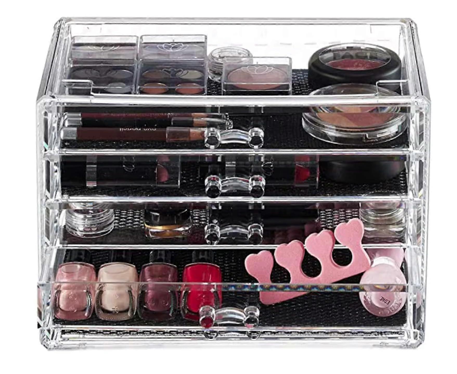 4Drawer Clear Acrylic Makeup Organizer with Stackable SmoothGlide Drawers for Vanity and Jewelry
