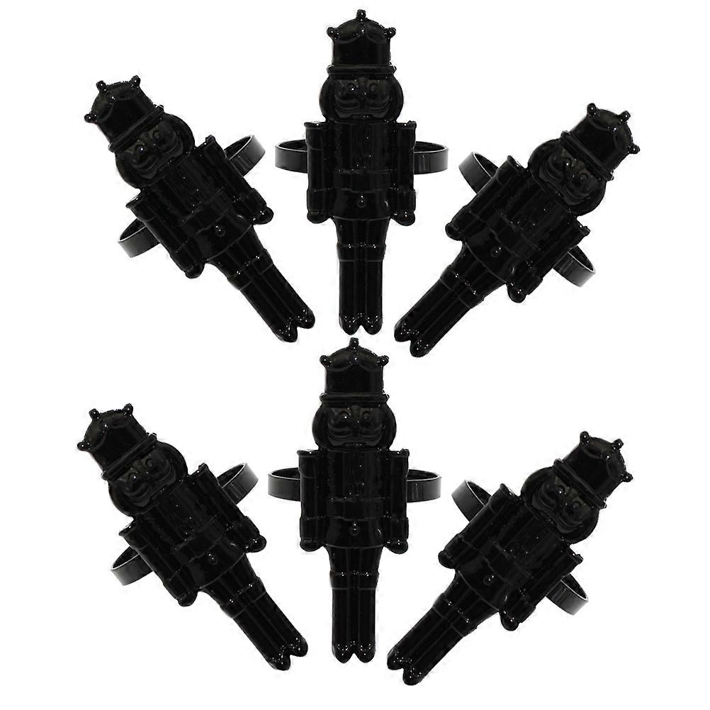 Christmas Nutcracker Napkin Rings for Dining Table Decoration 6Pcs Black Alloy