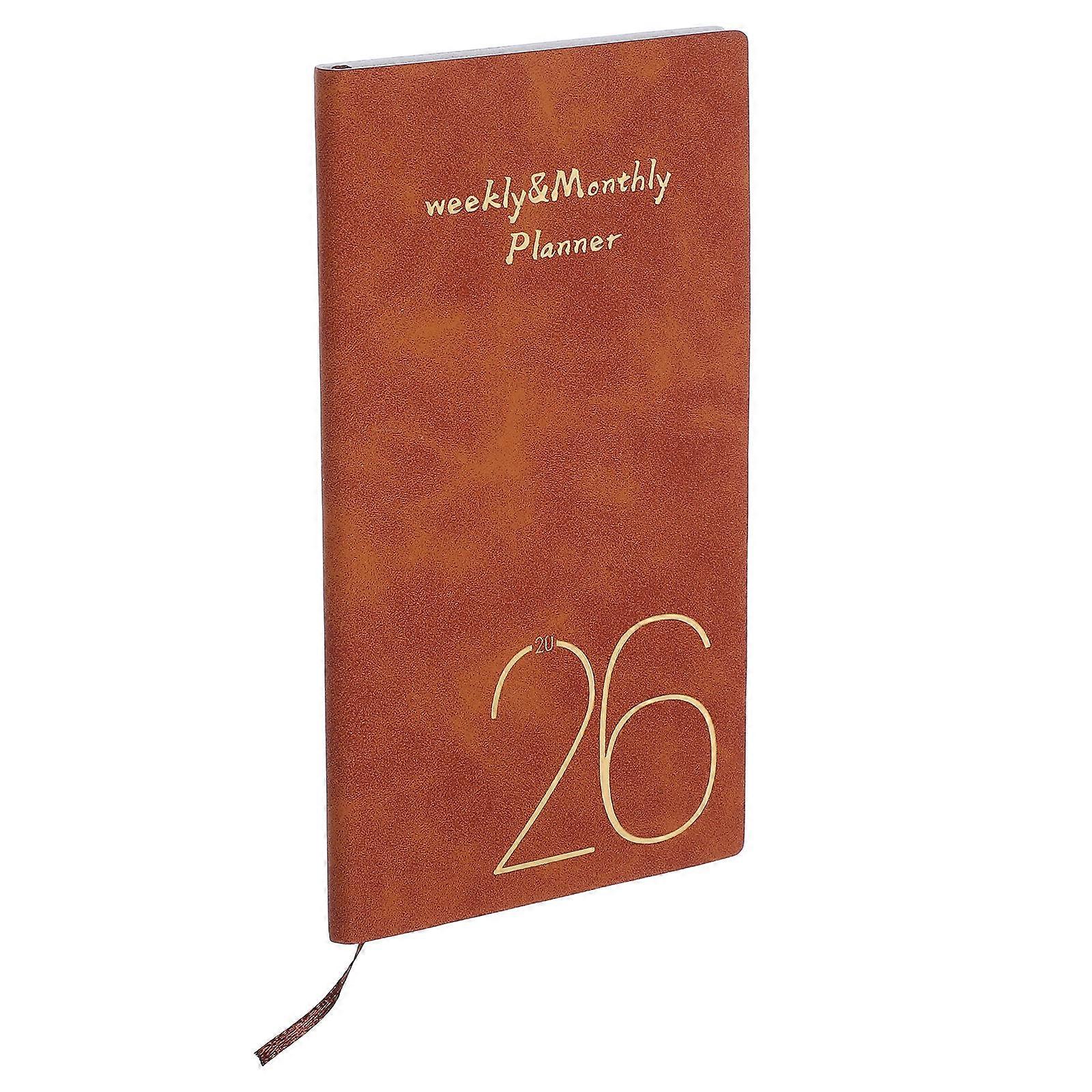 Pocket Planner Daily Planner Notepad for Writing Use 2026 Brown PU Paper