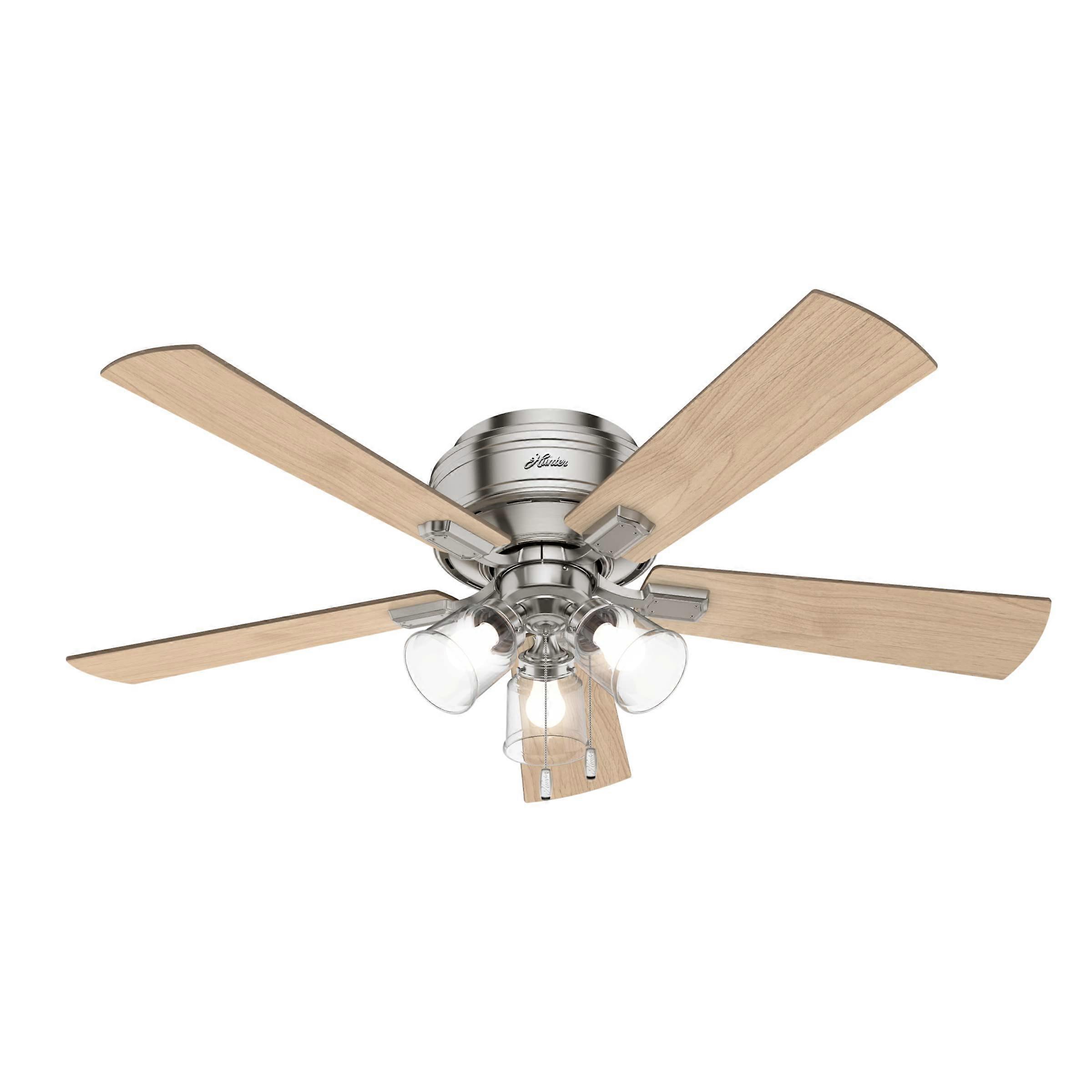52 Inch Brushed Nickel Low Profile Ceiling Fan with LED Light and Reversible Motor for YearRound Comfort