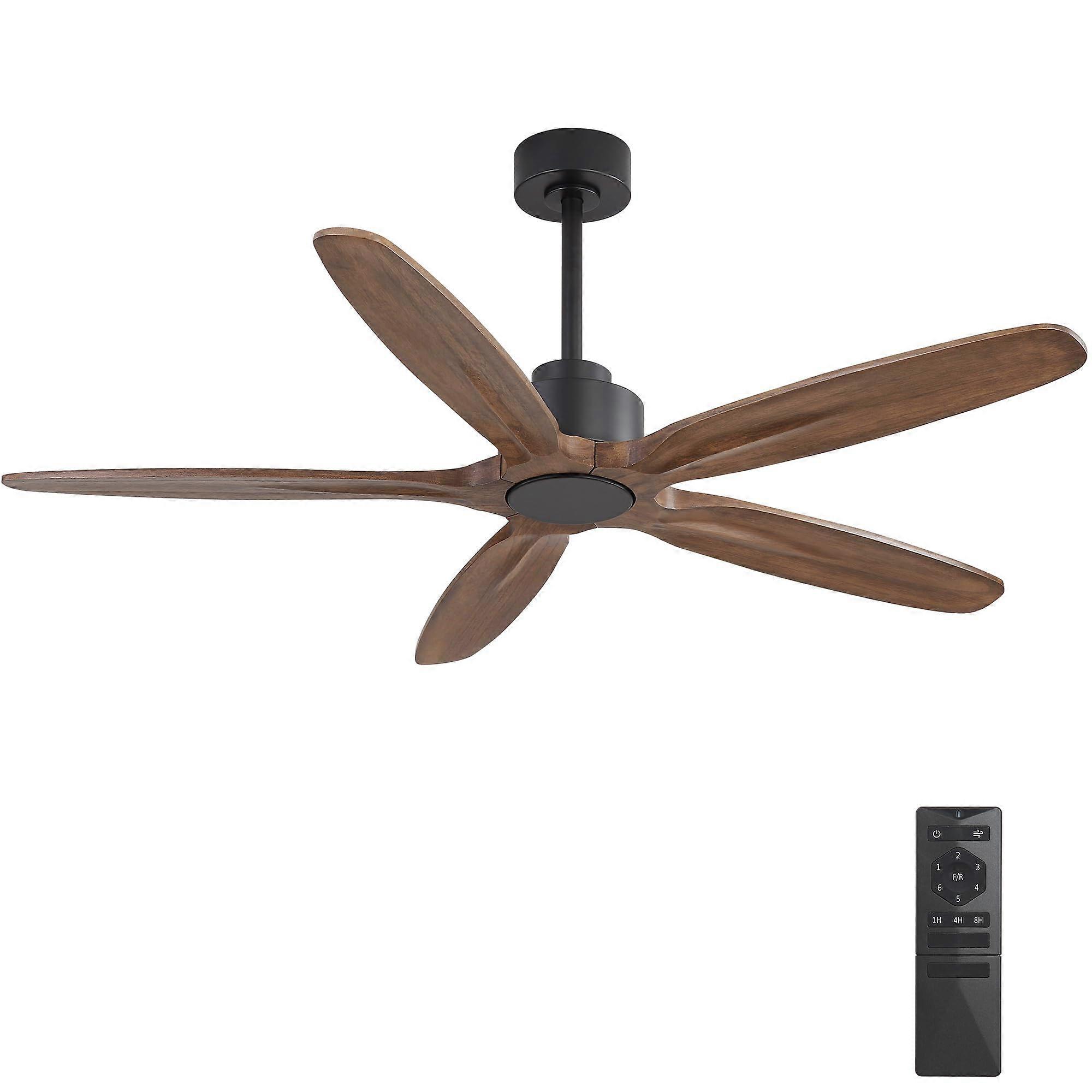 54 Inch Ceiling Fan Without Light, Solid Wood Blades, Quiet EnergySaving DC Motor with Remote