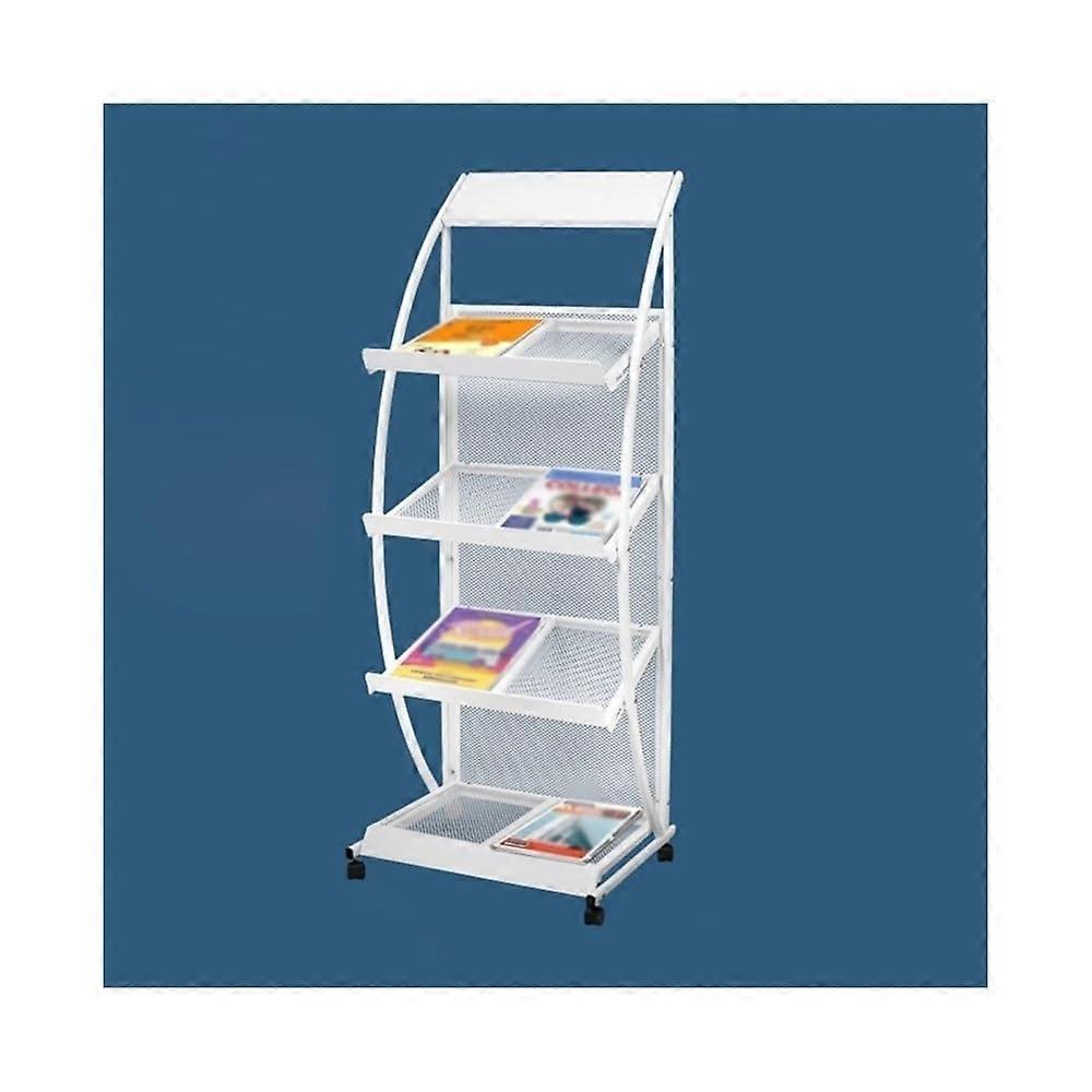 Magazine Rack Newspaper Rack Floor Standing Foldable Metal Display Stand with Wheels for Office