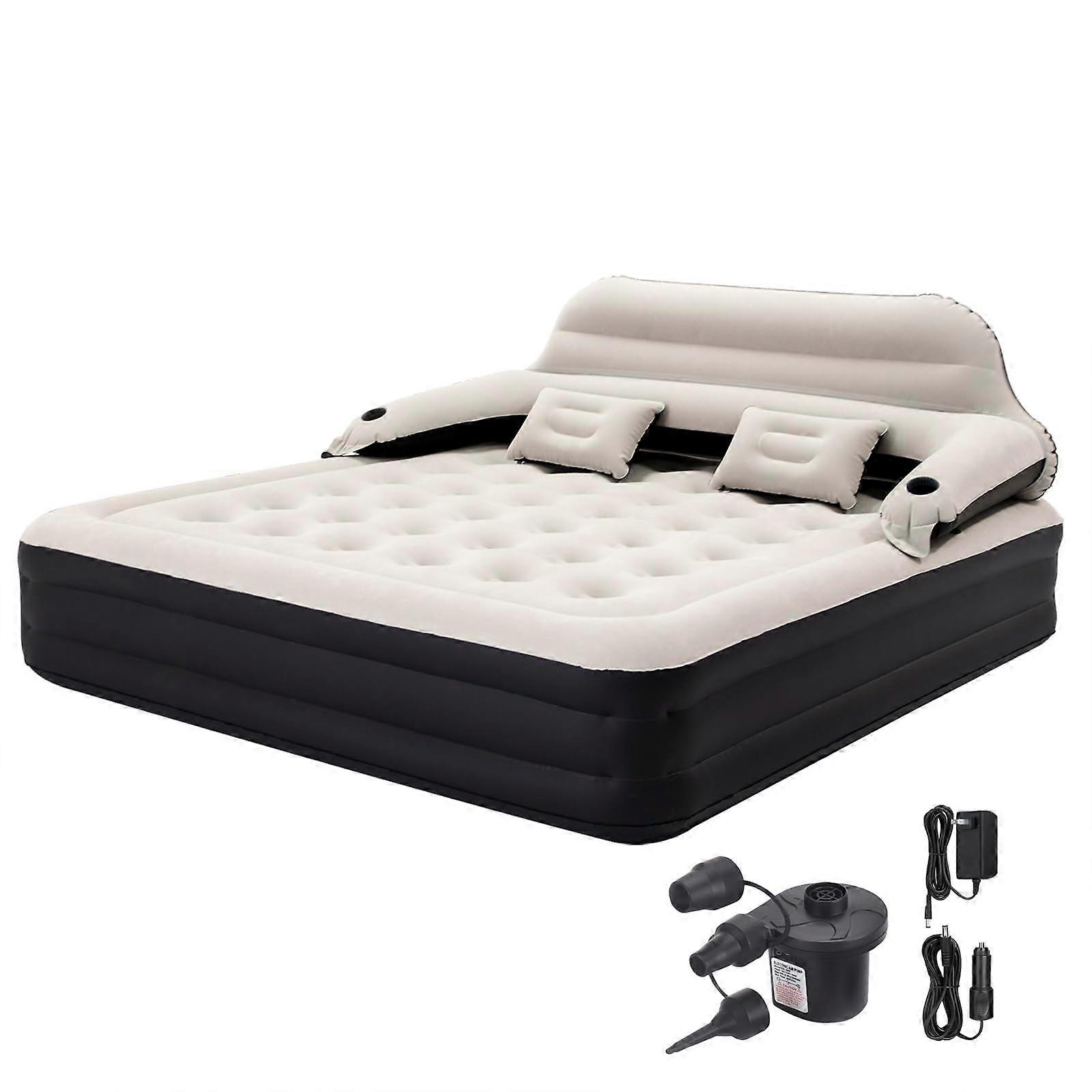 King Size Air Mattress with Builtin Pump and Detachable Headboard for Camping and Guests