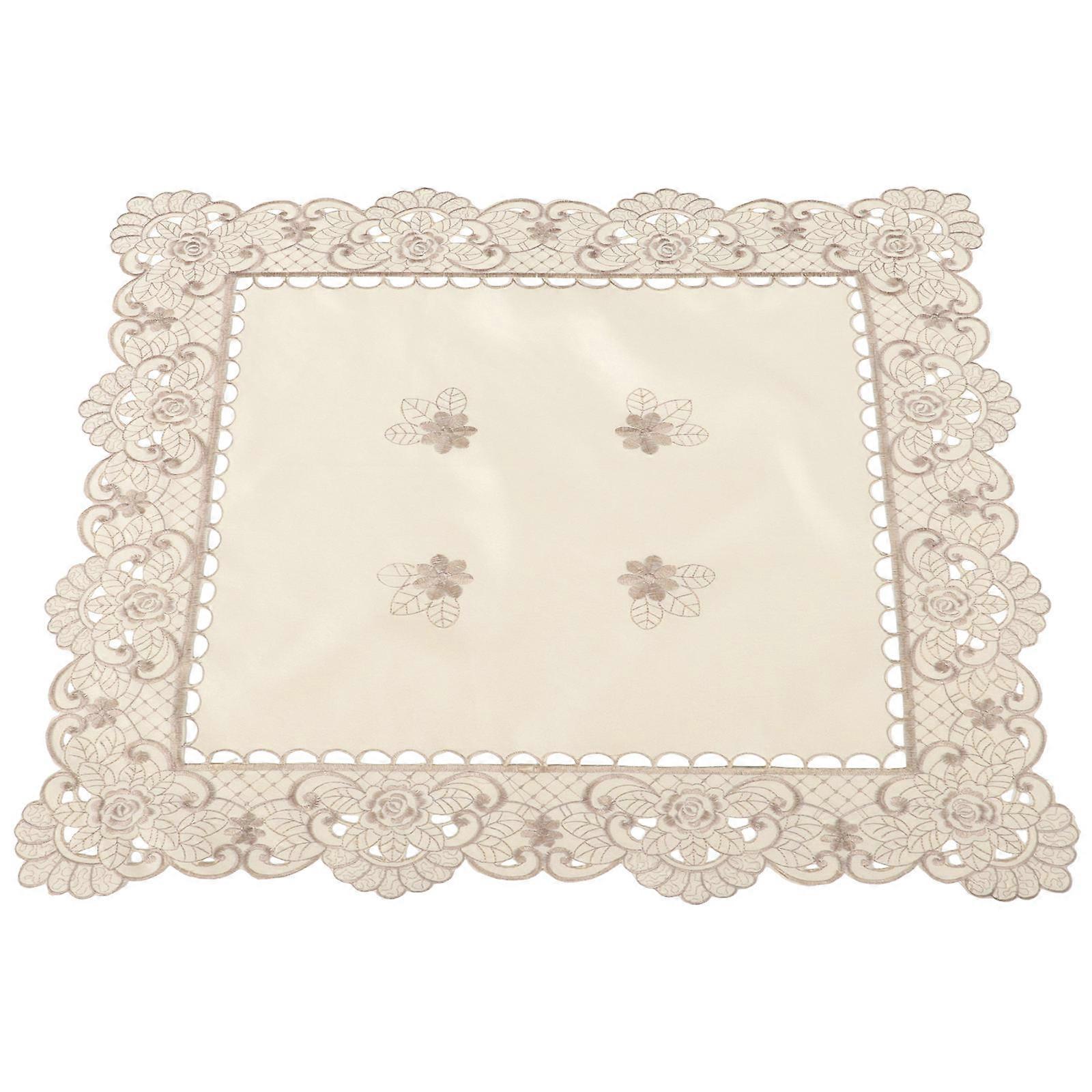 Flower Pattern Tablecloth 4Pcs Decorative Square Cloth For Tea Table Dining Room Beige Fabric