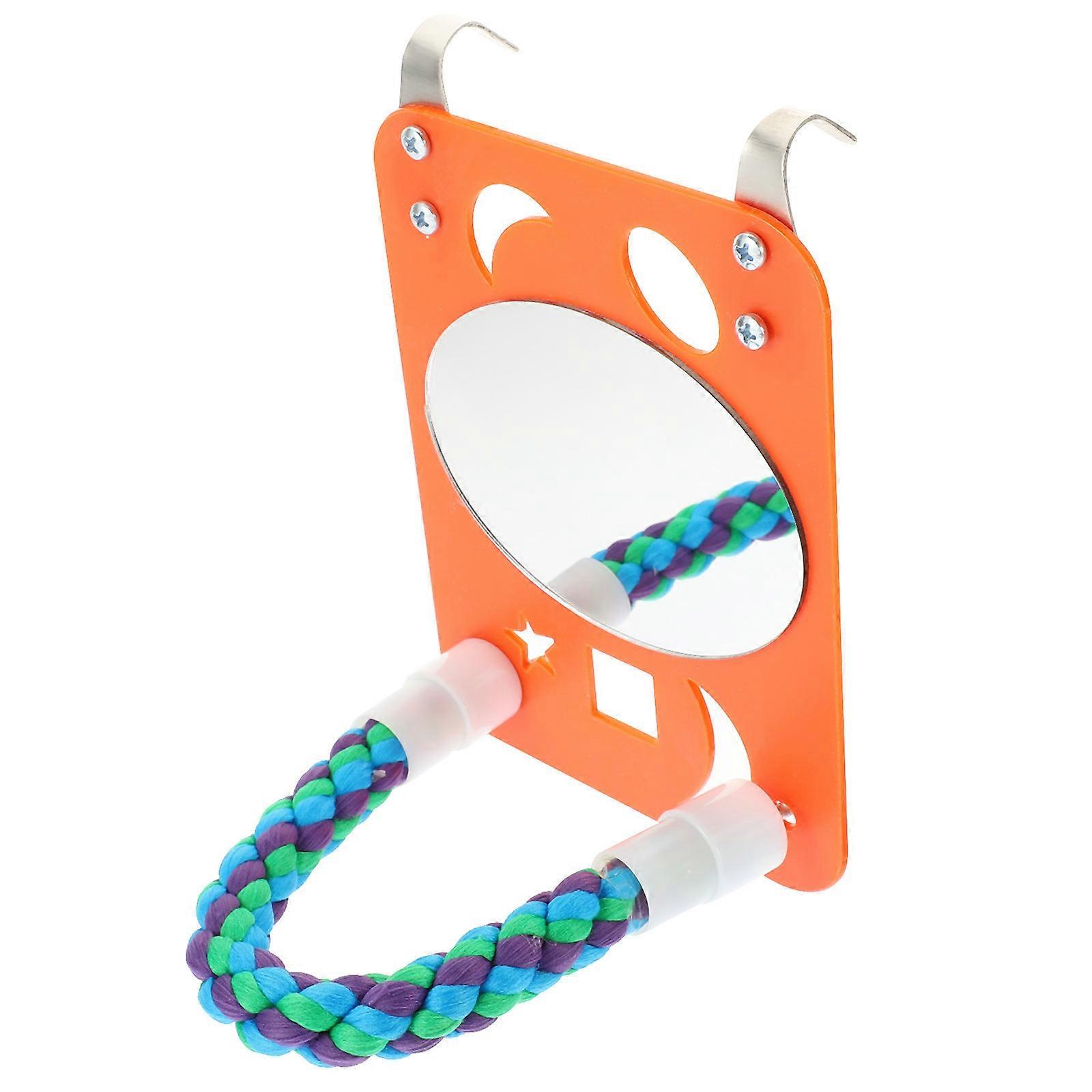 Orange Parrot Mirror Toy for Bird Cage Interactive Training