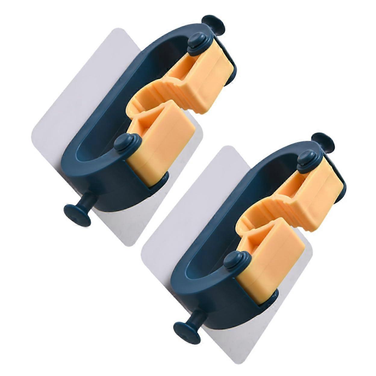 2pcs Wall Mounted Mop and Broom Holder Punch SpaceSaving Hooks for Bathroom Kitchen Garage Blue