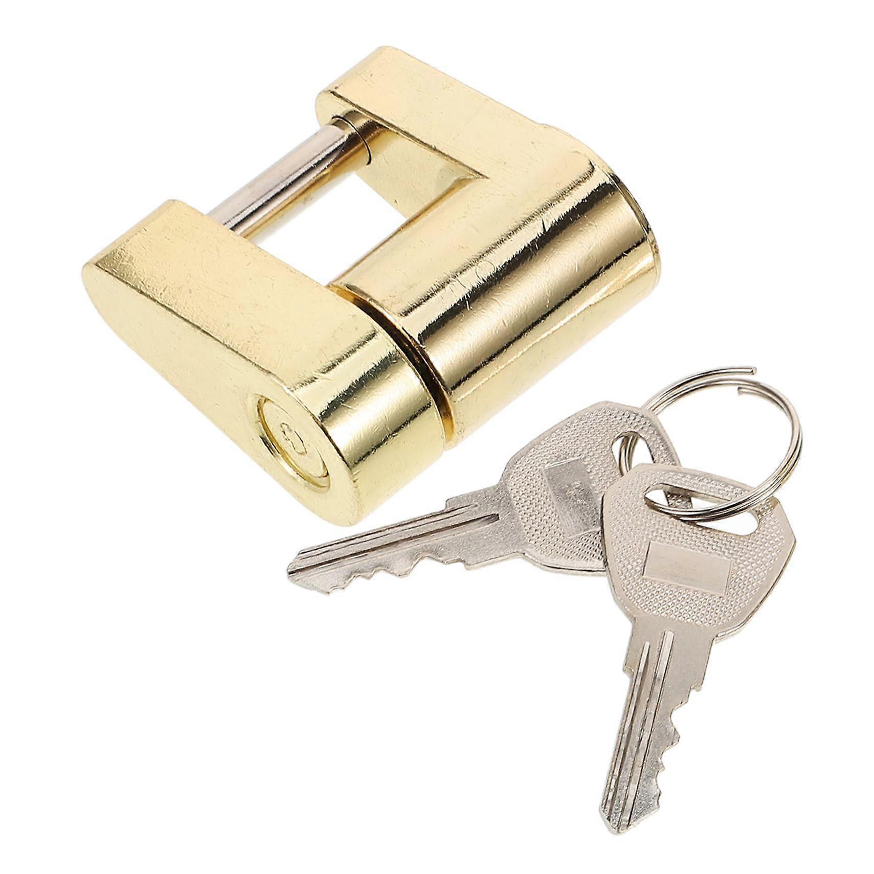 Solid Brass Trailer Hitch Lock with Flat Key, Tamper Resistant Coupler Lock for Theft Protection