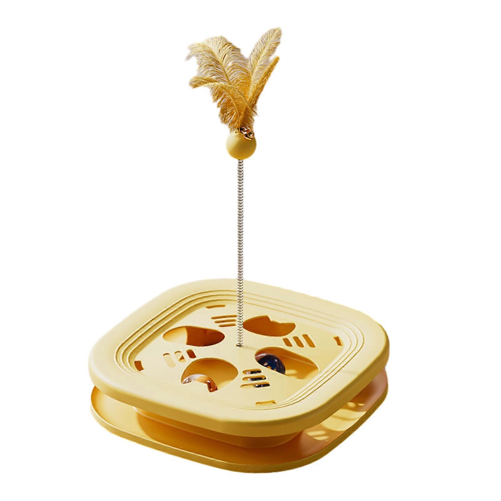 Interactive Cat Enrichment Toy Cat Maze Box with Track Balls Feather Teaser Wand Multi-Functional