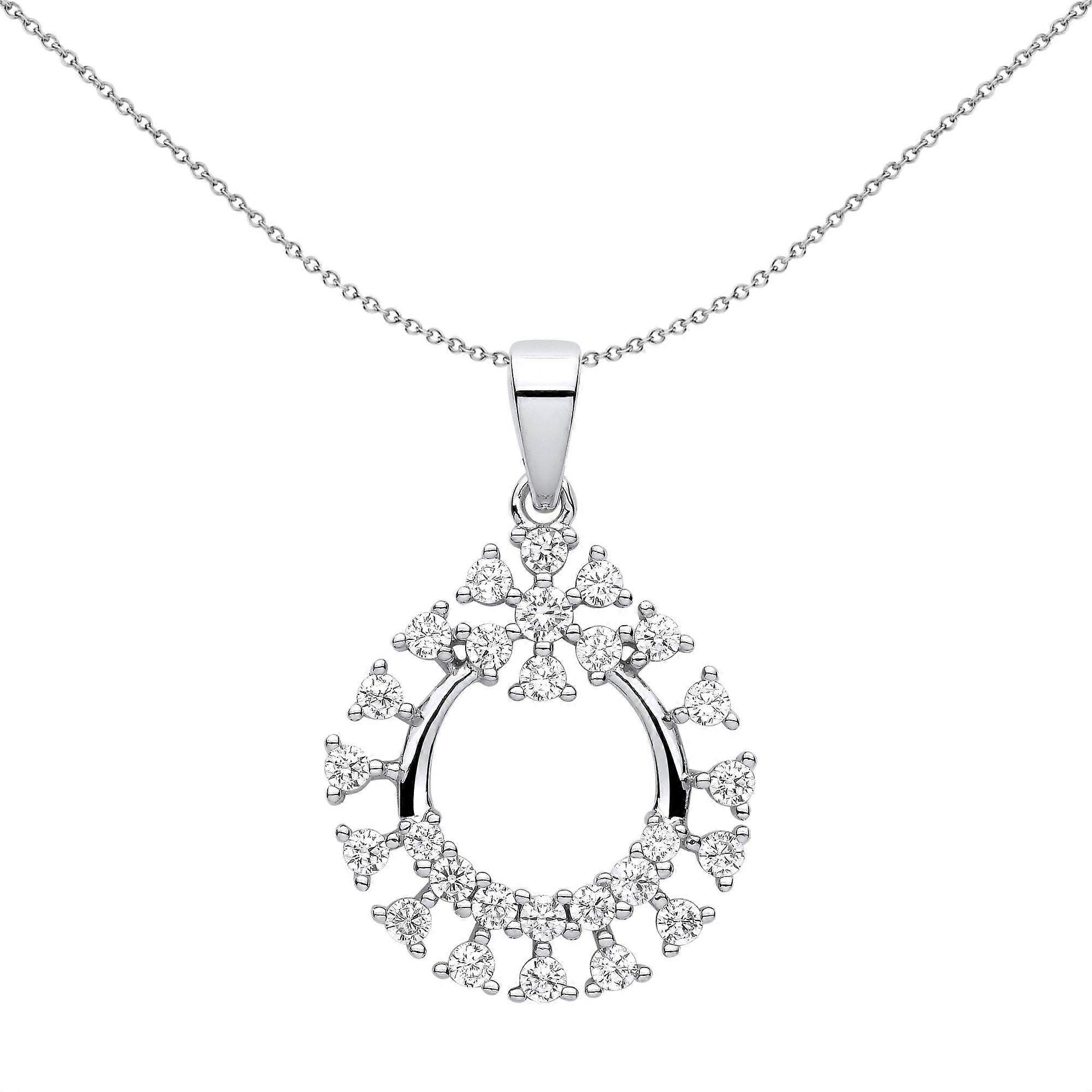 Jewelco London Ladies Rhodium Plated Sterling Silver CZ Snowflake Cluster Circle of Life Pendant Necklace 18 inch