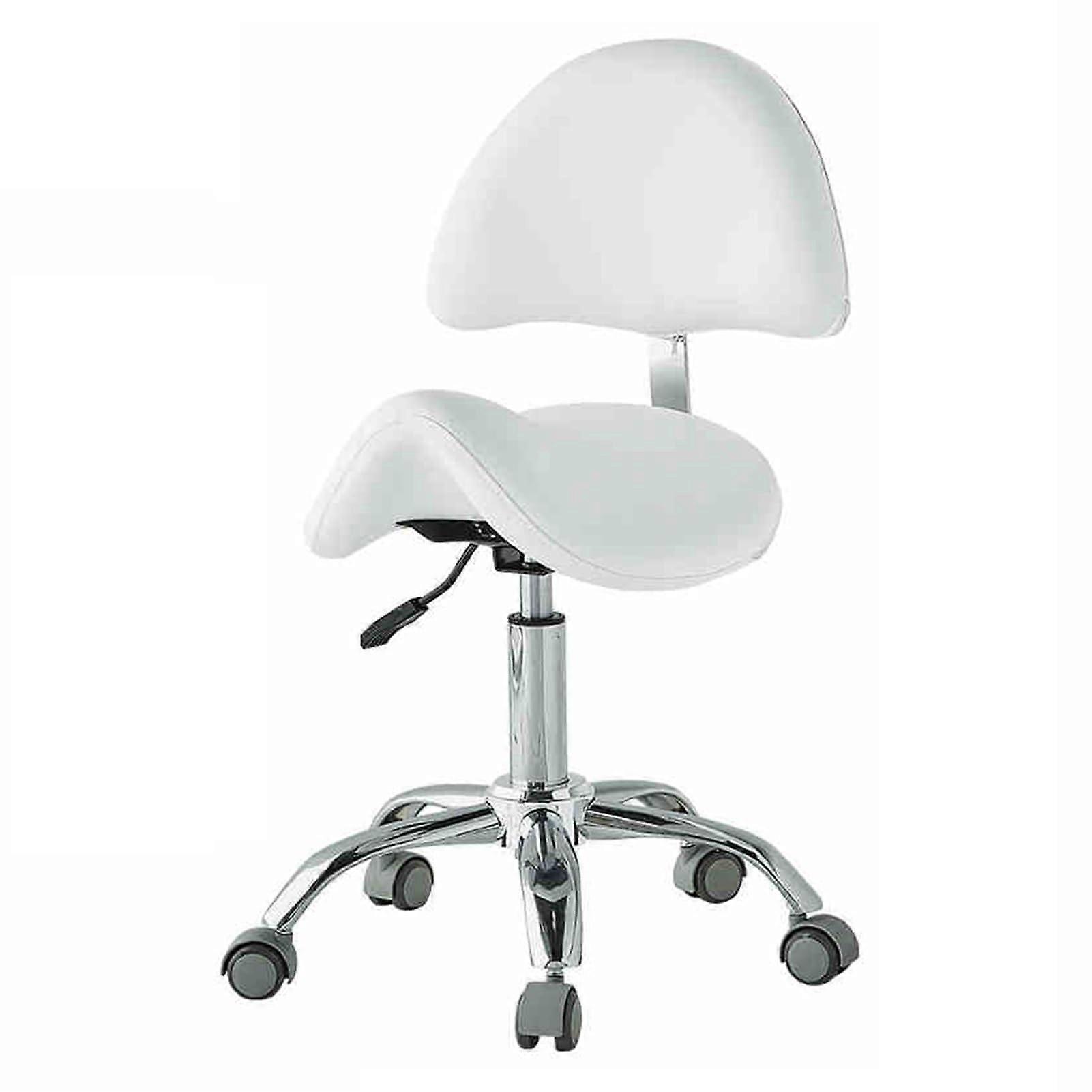 Ergonomic Saddle Stool with Backrest, Adjustable Height, Rolling Swivel PU Leather for Salon Spa
