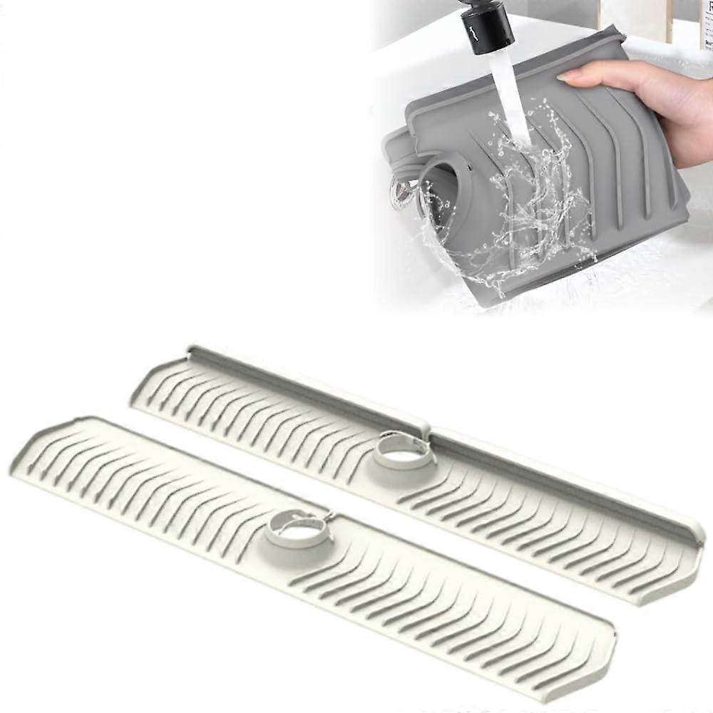 Sink Splash Guard Silicone Faucet Mat 30in SplashProof Fast Drying Elevated Drainage White