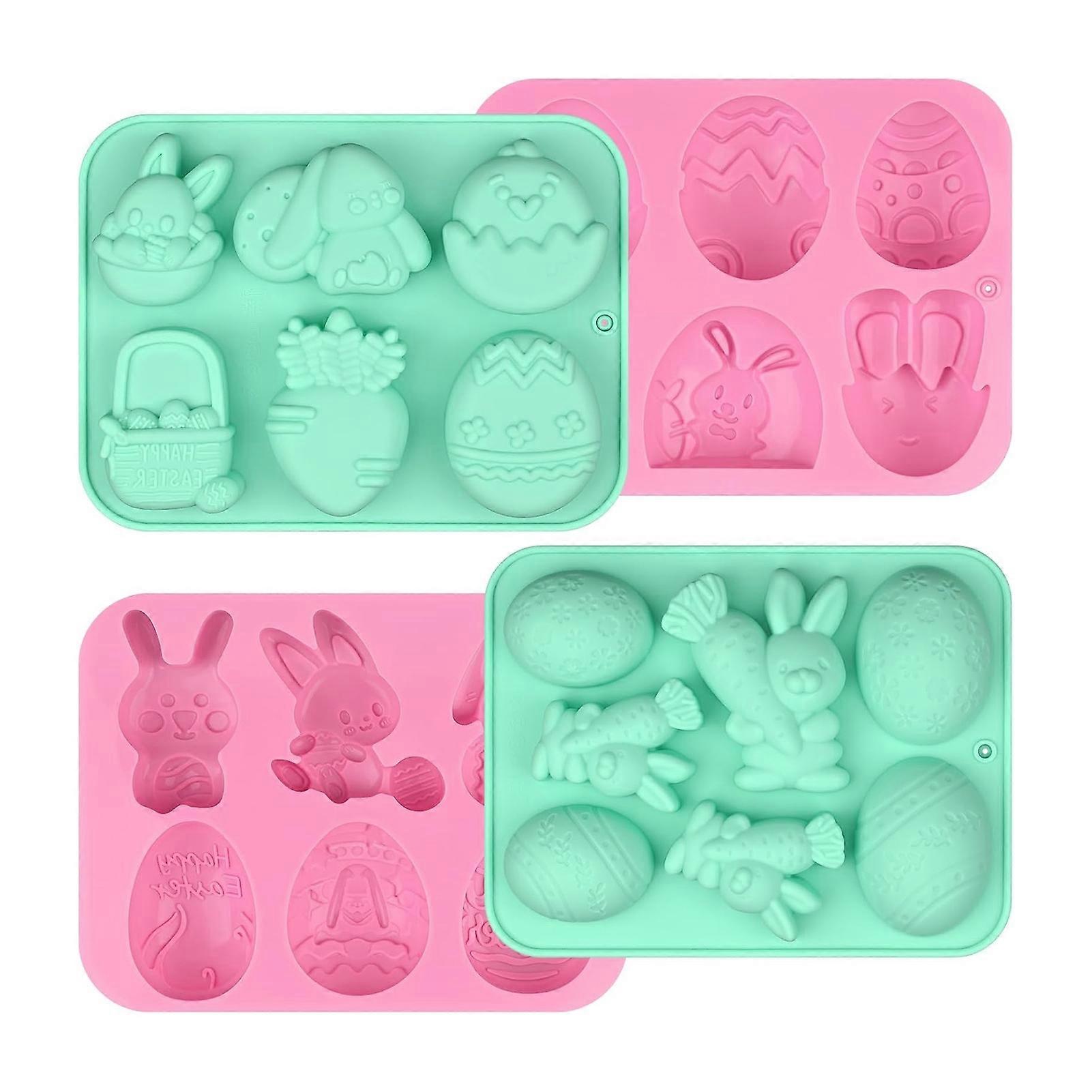 4Pcs Easter Bunny Chocolate Mold 6 Grid Silicone Non-Stick Cake Candy Mold