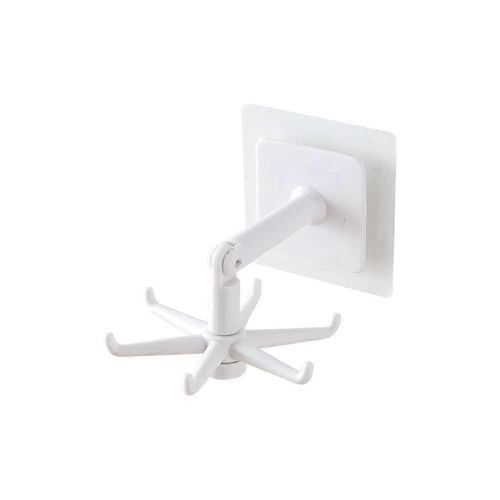 Wall Mounted Rotating Hook 360° Rotation Kitchen Utensil Organizer Punch  White SpaceSaving Rack