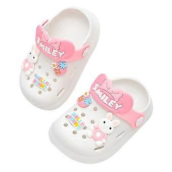 Sandálias infantis de verão respiráveis ​​com estampa de desenho animado, bico fechado, sola macia, ideais para água e para bebês. Disponíveis na cor branca, tamanho 12-18 meses.
