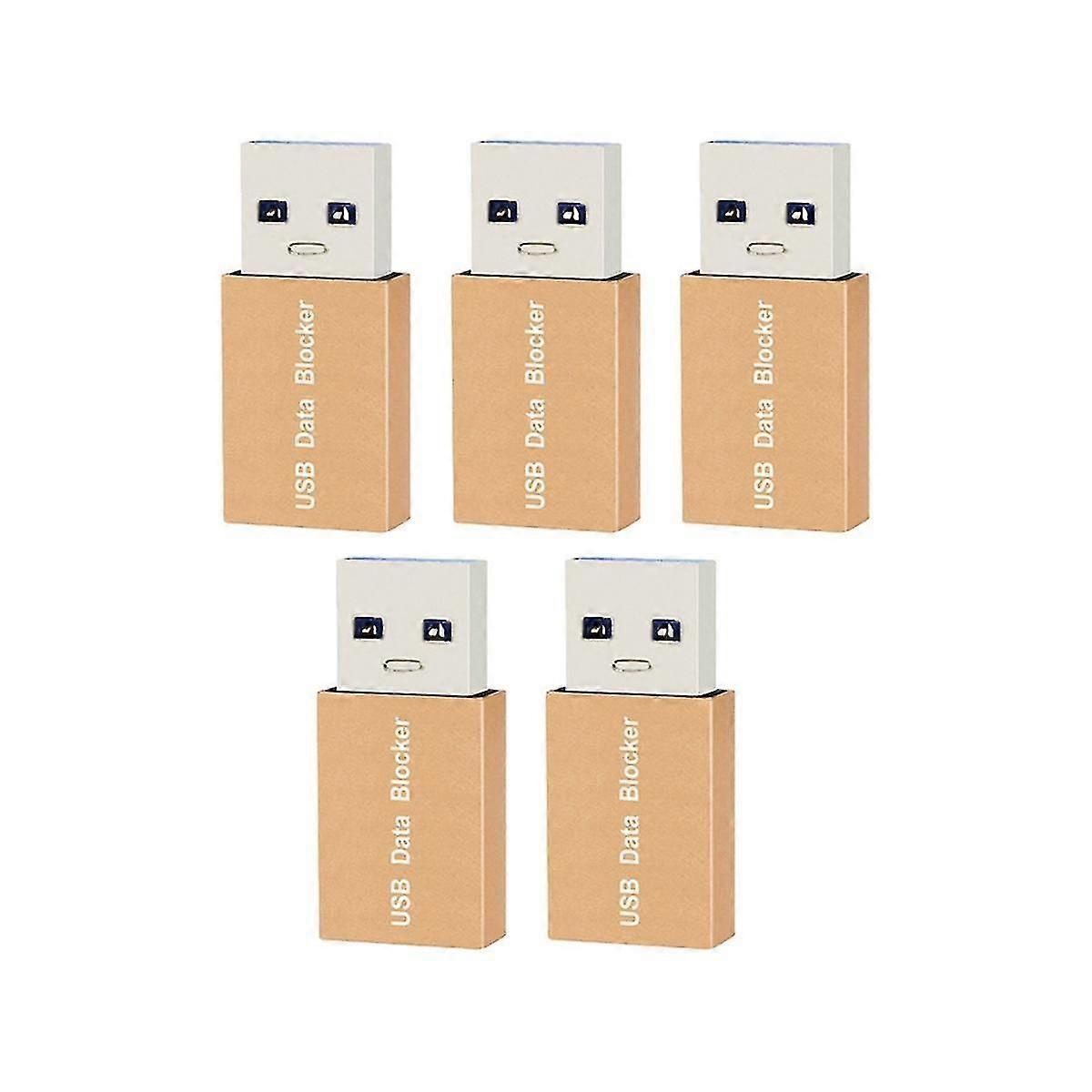 5pcs Usb Data Blocker Charge-only Usb Blocker Adapter For Blocking Data Sync Protect Against Juice Jacking Gold